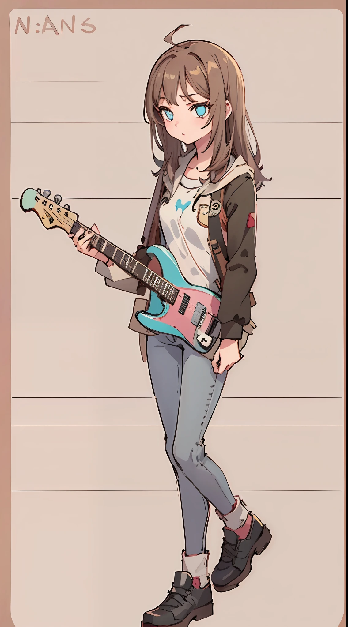 Persona diagram，teens girl，plays the guitar，Blank background，Do not draw a background，Single character