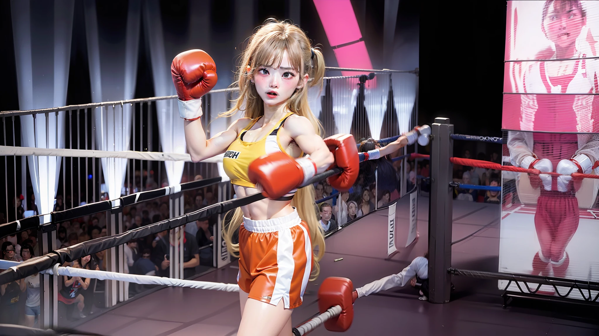 Girl boxing fight in the ring