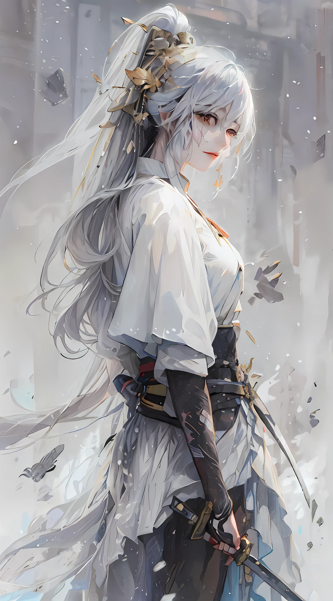 Anime Kamisato Ayaka（fantrome）With long white hair holding a sword in the snow, Anime art wallpaper 4k, Anime art wallpaper 4 K, Anime art wallpaper 8 K, Guweiz in Pixiv ArtStation, Guweiz on ArtStation Pixiv, Beautiful anime artwork, 4K anime wallpaper, Anime wallpaper 4 k, 4k manga wallpapers, Anime wallpaper 4K