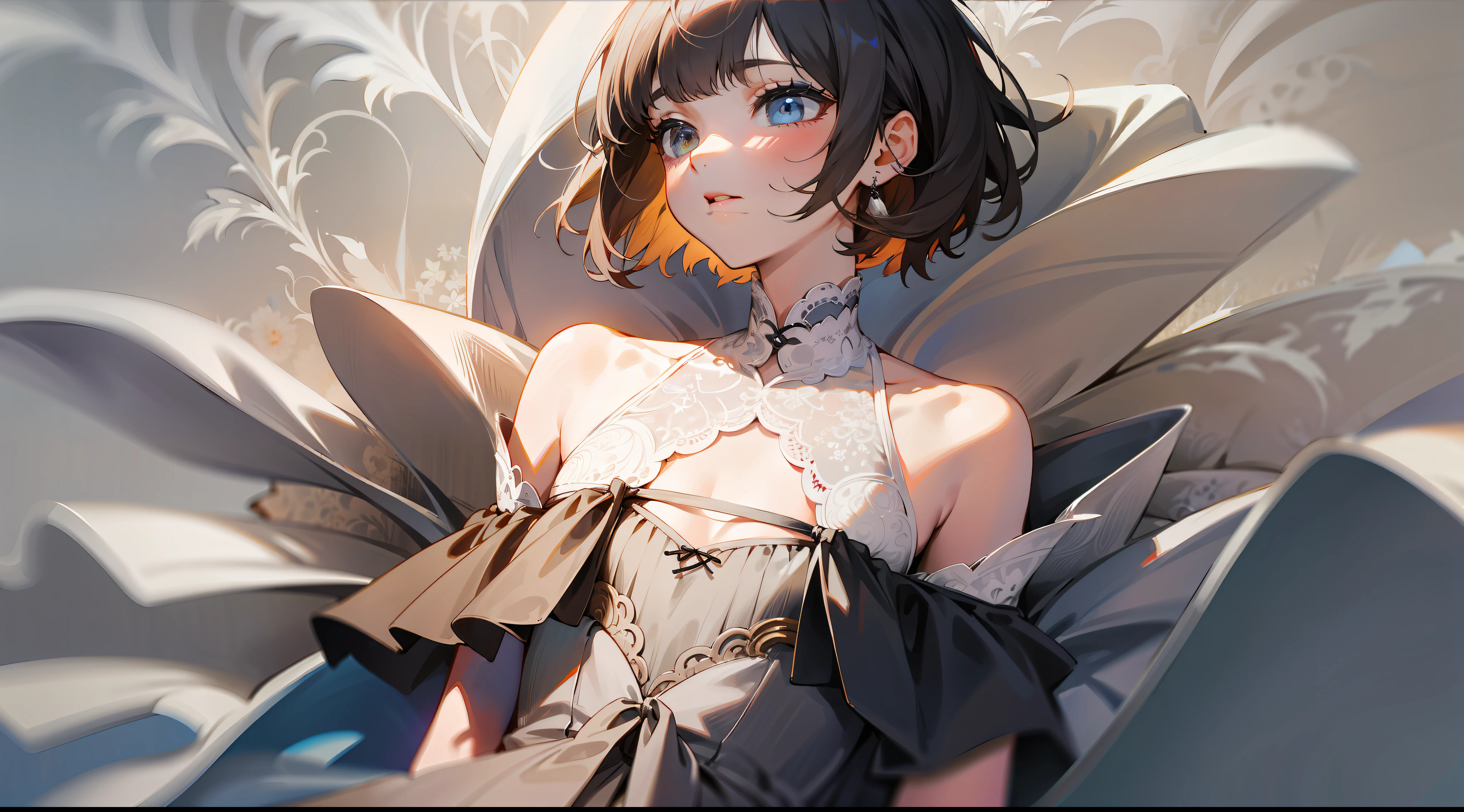 White lace, flat chest, short shoulder-length hair, well-behaved