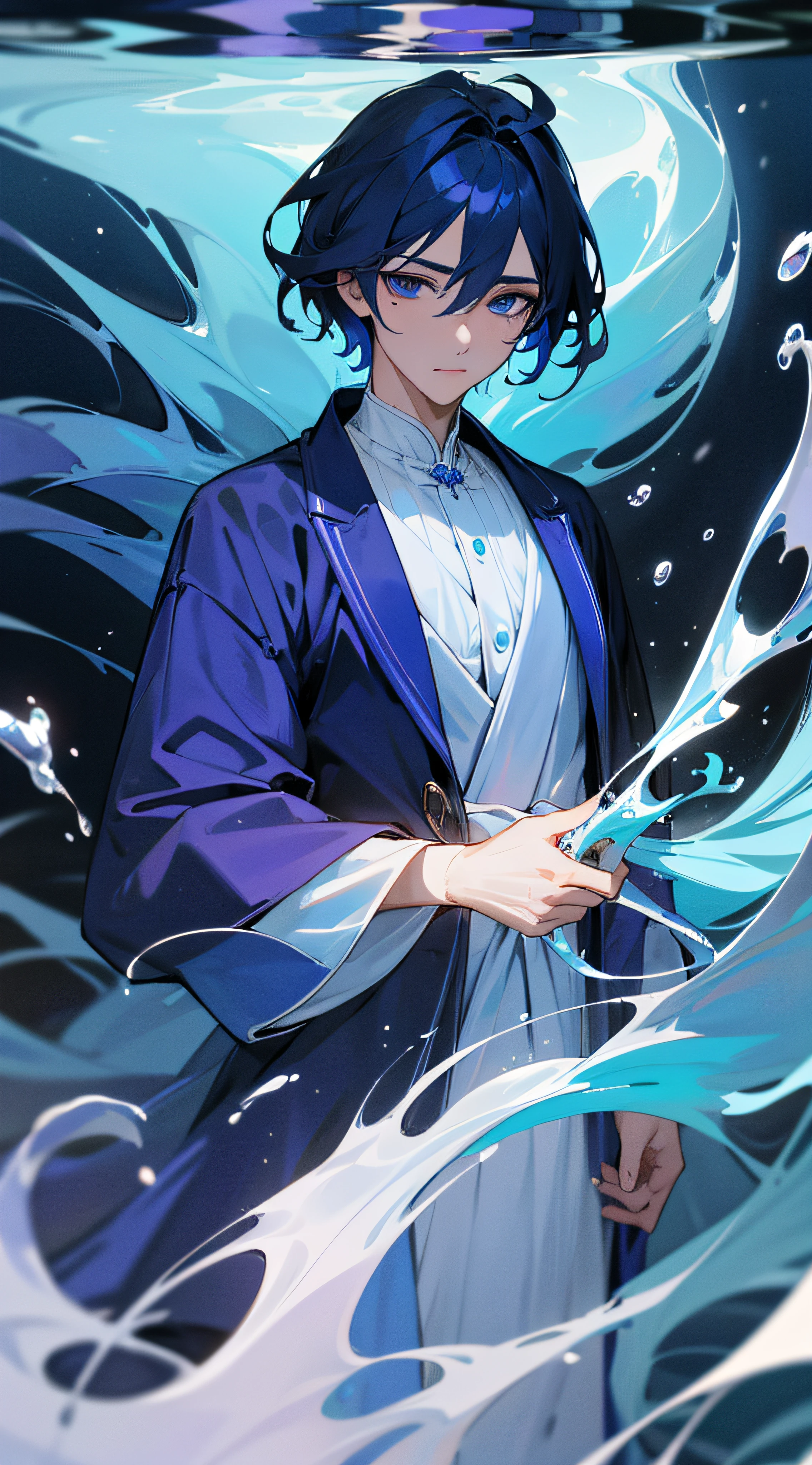 The magnificent blue robe seemed to have water rippling，If you look closely，The eyes will be instantly attracted by the deep blue，Even the whole soul will be sucked into the depths of the sea、Amid endless blue。
He looked to be in his twenties, but his handsome face had a pair of deep eyes，His eyes seemed hollow，But it seems to be all-encompassing，Occasionally a flash of purple intent，It's even more moving。There will be a moment of brilliance、The texture of instant life and death。
