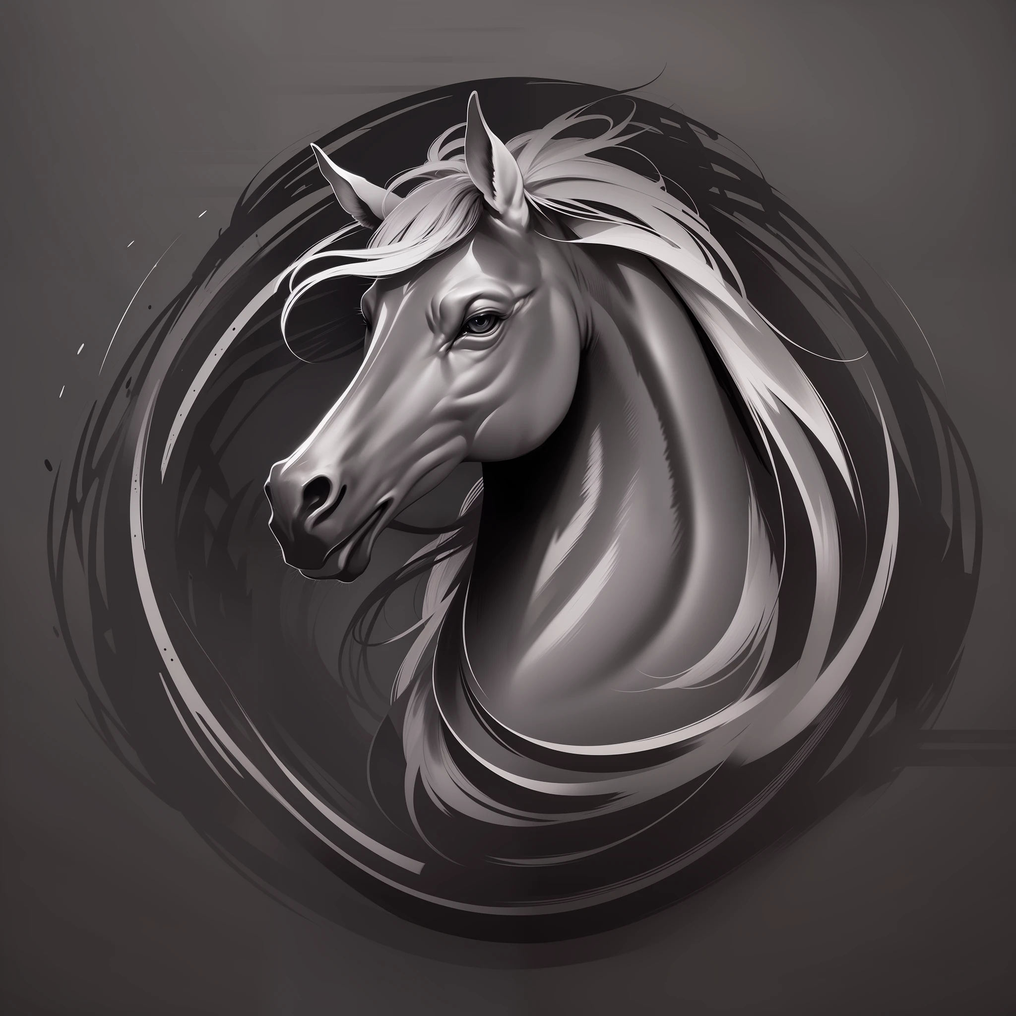 ((best quality)) a dynamic logo of a magnificent horse with a cool vibe, modern touch, sleek line work,stylish and edgy, commanding and majestic, monochromatic, cutting-edge design