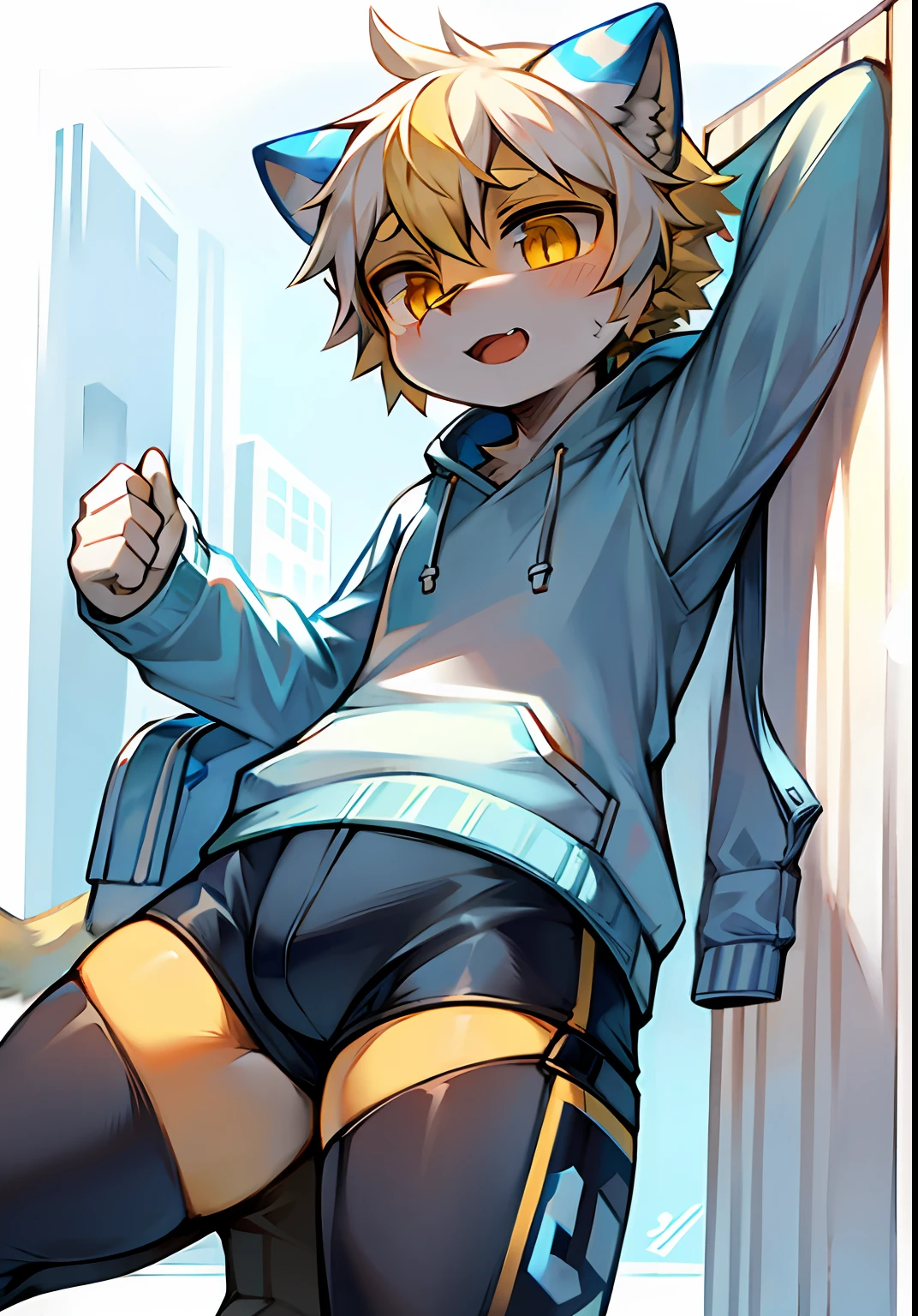 catss,White hair and blonde eyes,Blue and white coat color,adolable,theelementoffire,vivaciousness,Libido boy,underage,Casual sweatshirt,Lively and cute drop temperament