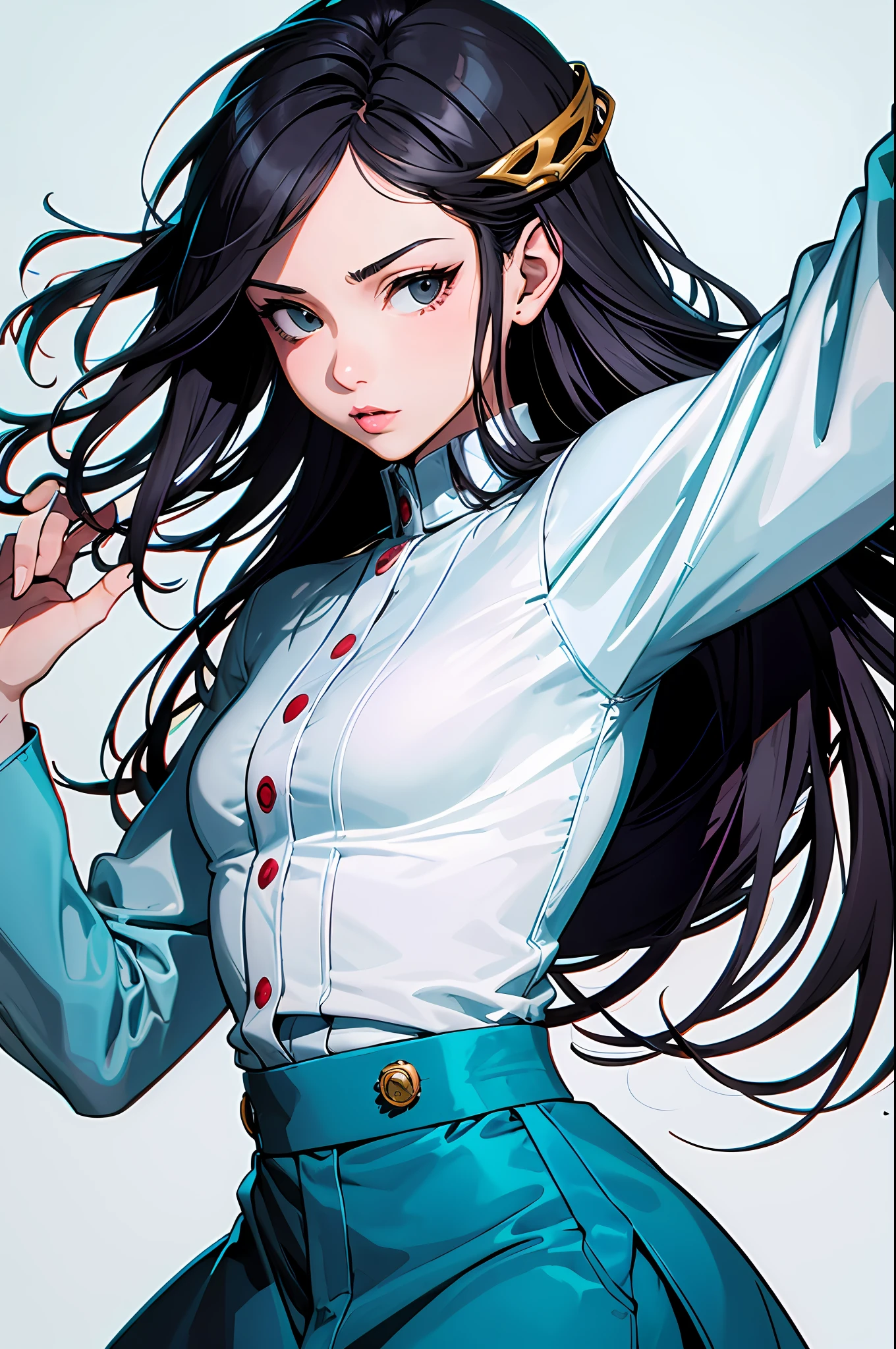 masterpiece, best quality, 1girl, cel shading, (bold outlines:1.2), flat colors, sharp shadows, graphic style, manga influence, clean linework, striking visuals