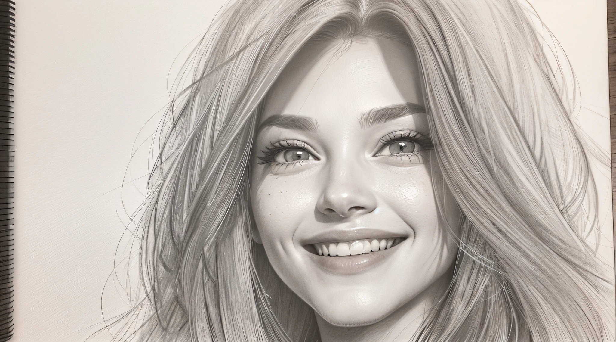 a drawing of a woman with a long hair and a big smile, potrait of a female face, a woman's face, face portrait of a woman, woman's face, face female portrait, sketch of a caucasian face, female face, portrait of a woman's face, portrait of woman's face, face portrait, simple drawing, detailed face of a woman