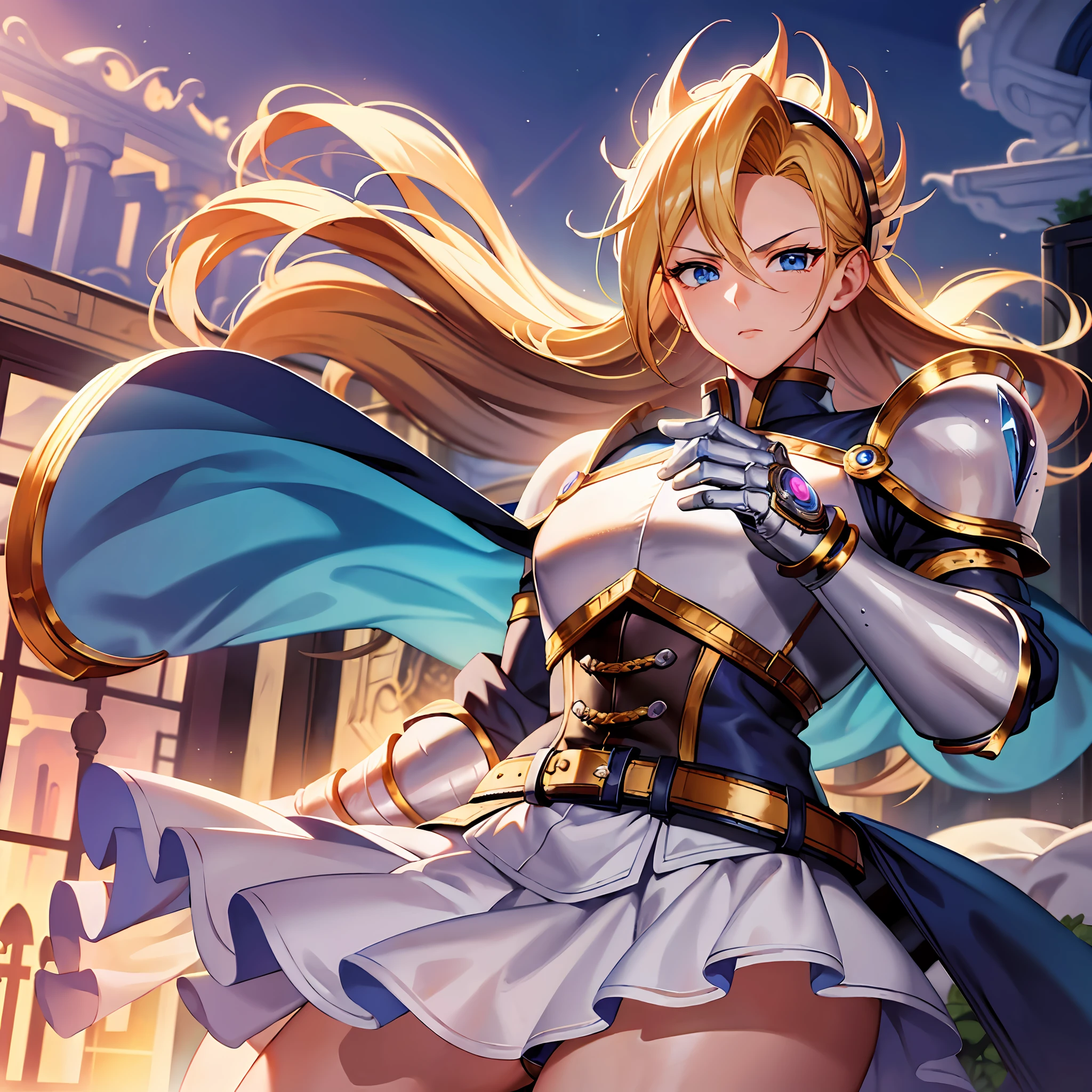 (masterpiece, best quality: 100%), cowboy shot, solo, male focus, 1 boy, vegeta, serenity, look at the viewer, pointed blonde, blue eyes, armor, white gloves --auto