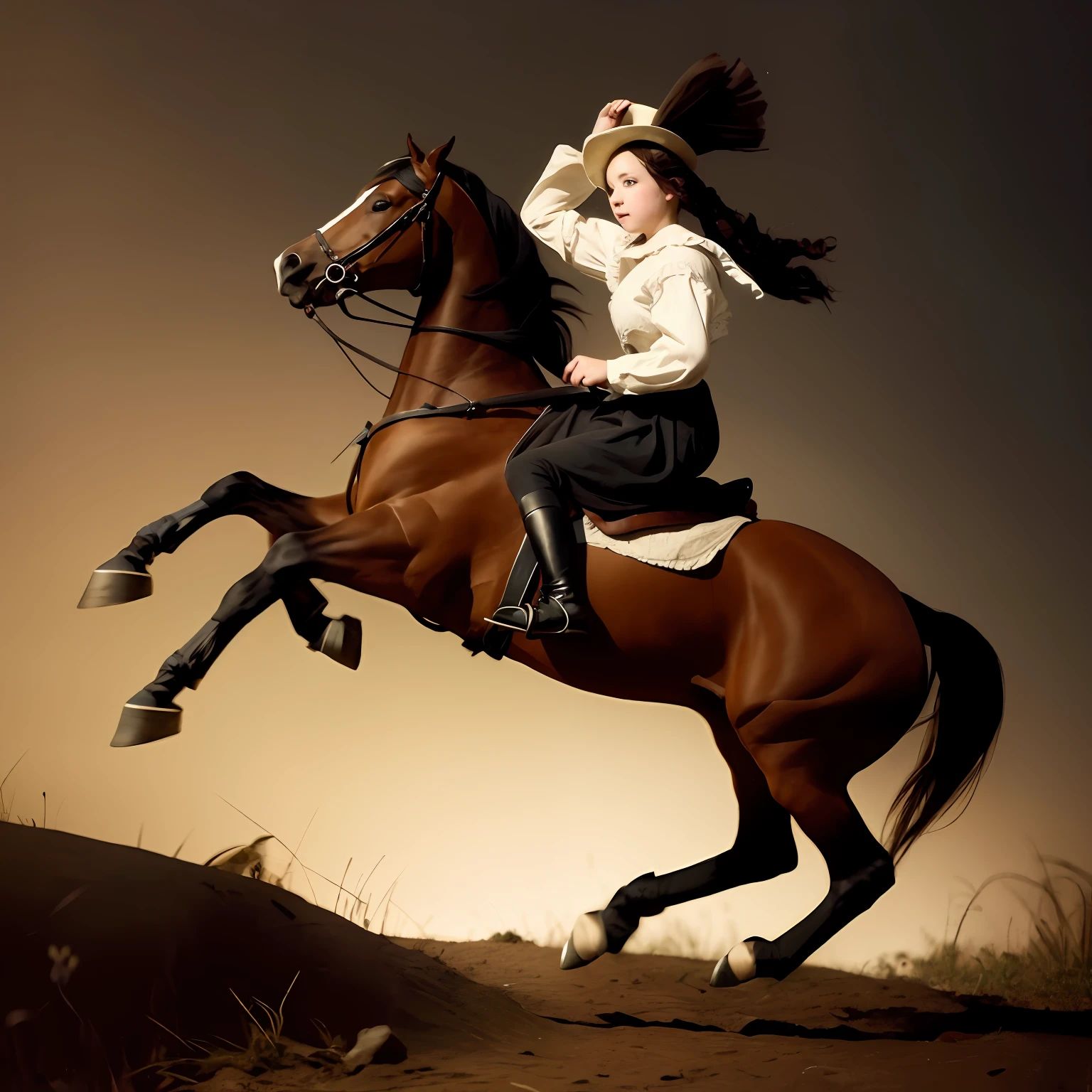 XVIII century，16-year-old American girl，Galloping on a horse in the dark --auto