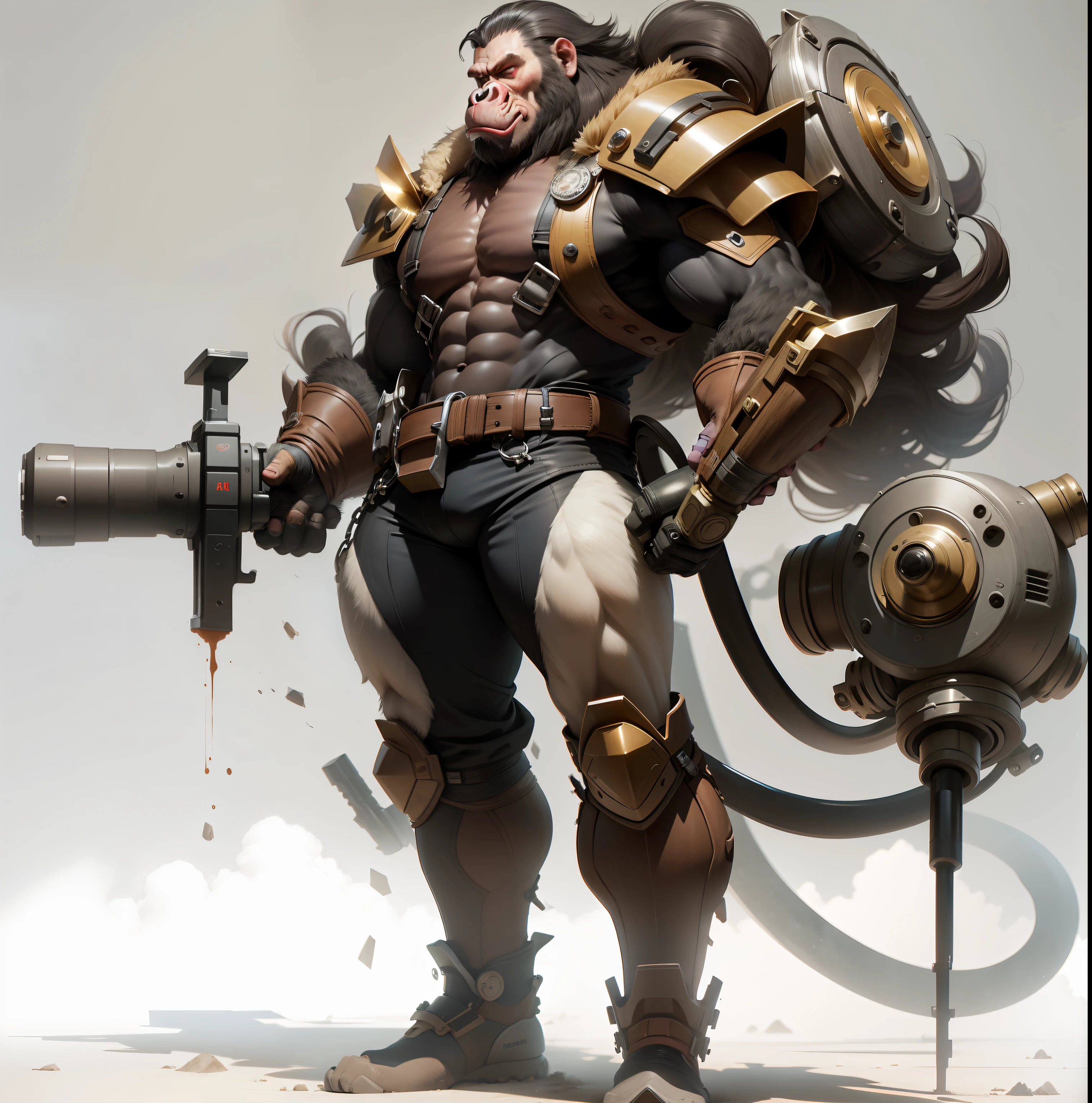 APE Face, full body shot, long shot, wide shot, A shot from the top of your head to your toes, have a hammer --auto