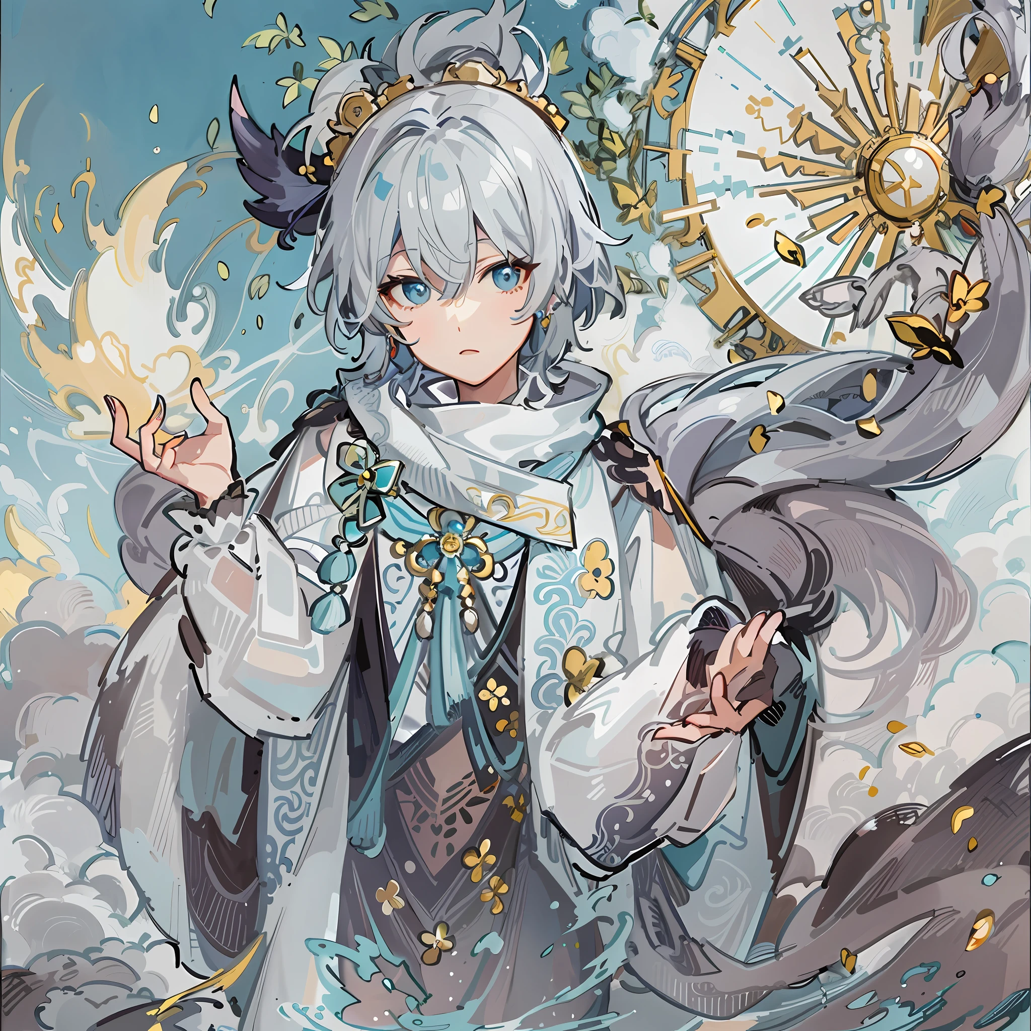 Anime - image in the style of a woman with white hair and a blue dress, white haired god, keqing from genshin impact, beautiful celestial mage, shadowverse style, shigenori soejima illustration, zhongli from genshin impact, Genshin, ron, highly detailed exquisite fanart, ( ( god king of ai art ) ), high detailed official artwork