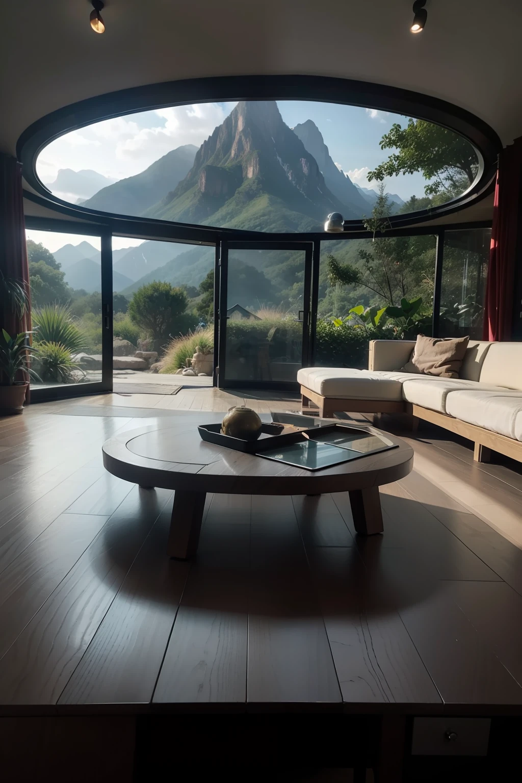 the screen of an app with a view of the mountains, in the style of vray tracing, familiar domestic scenes, futurist claims, glazed surfaces, 32k uhd, mysterious jungle, eco-friendly craftsmanship