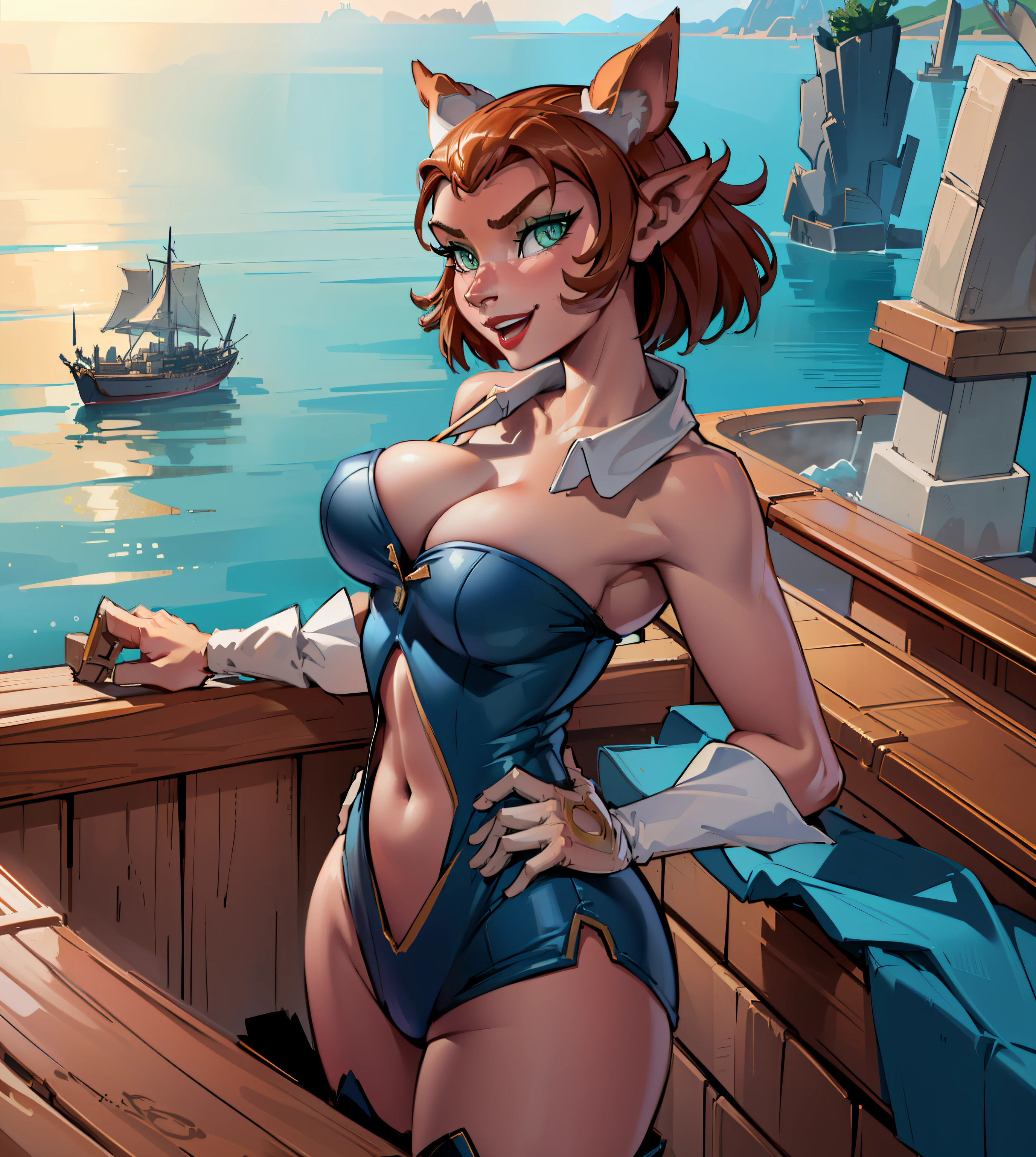 (AmeliaCapWaifu:1), 1girl, curvy, (sexy lingerie), (animal ears, pointy ears), looking at viewer, cute pose, smile, :D, (big breasts:1.2),
(masterpiece:1.2), (best quality, highest quality), (ultra detailed), (8k, 4k, intricate),(full-body-shot:1),(Cowboy-shot:1.2), (50mm), (highly detailed:1.2),(detailed face:1.2), detailed_eyes,(gradients),(ambient light:1.3),(cinematic composition:1.3),(HDR:1),Accent Lighting,extremely detailed CG unity 8k wallpaper,original, highres,(perfect_anatomy:1.2), solo, wide shot,
(detailed ladscape, boat, sea:1.2),(detailed background),(dynamic_angle:1.2), (dynamic_pose:1.2), (rule of third_composition:1.3), (dynamic_perspective:1.2), (dynamic_Line_of_action:1.2),