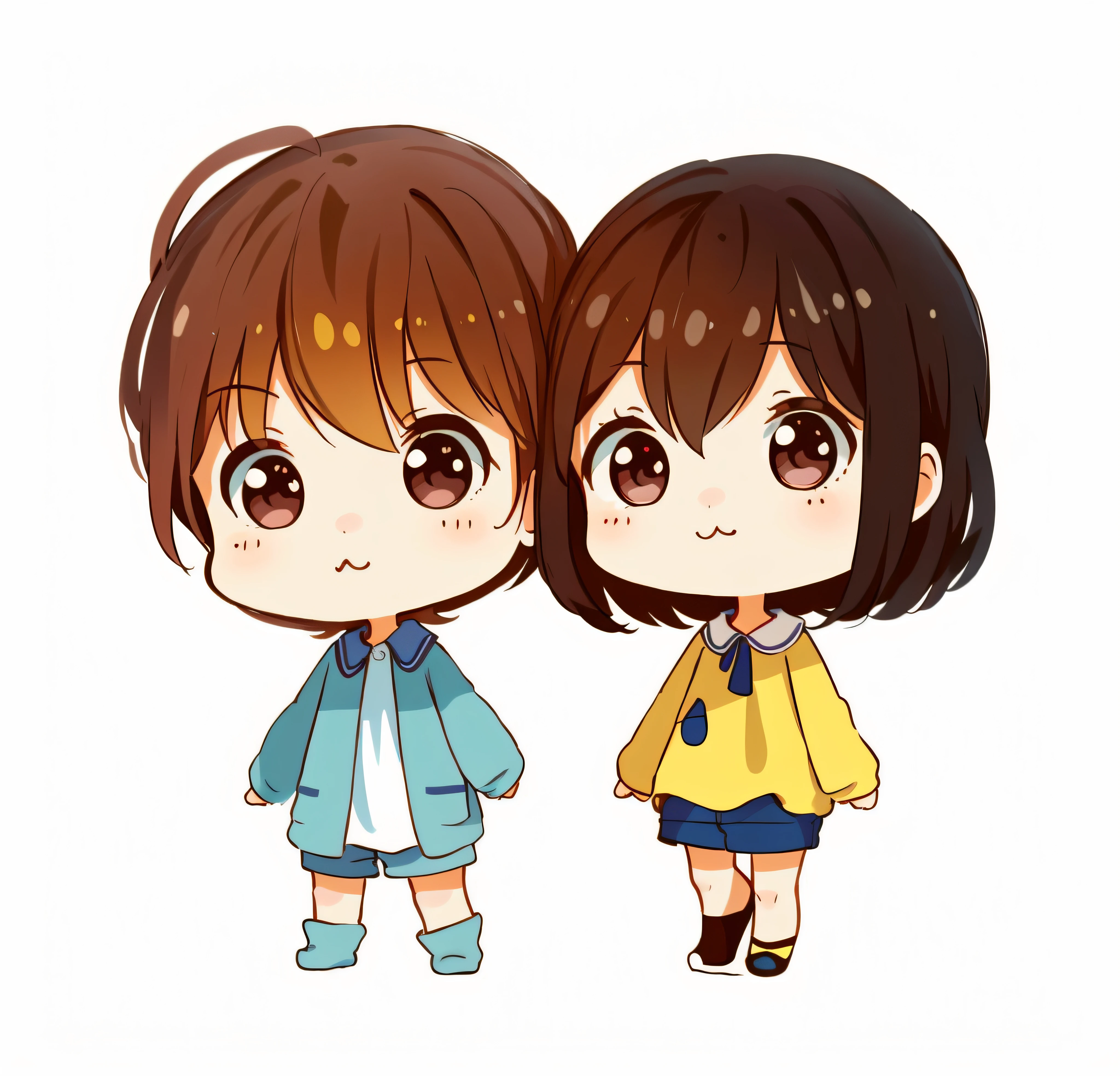 Cartoon of a boy and a girl standing next to each other.., Boys and Girls, cartoon style illustration, cute cartoon style, Cute cartoon, Cute art style, cute cartoon character, cartoon artstyle, cartoon art style, in cartoon style, lovely couple, Cute illustration, Children's illustrations, Cartoon illustration, Double pose, chibi style, Chibi Anime, cute digital art, cute artwork