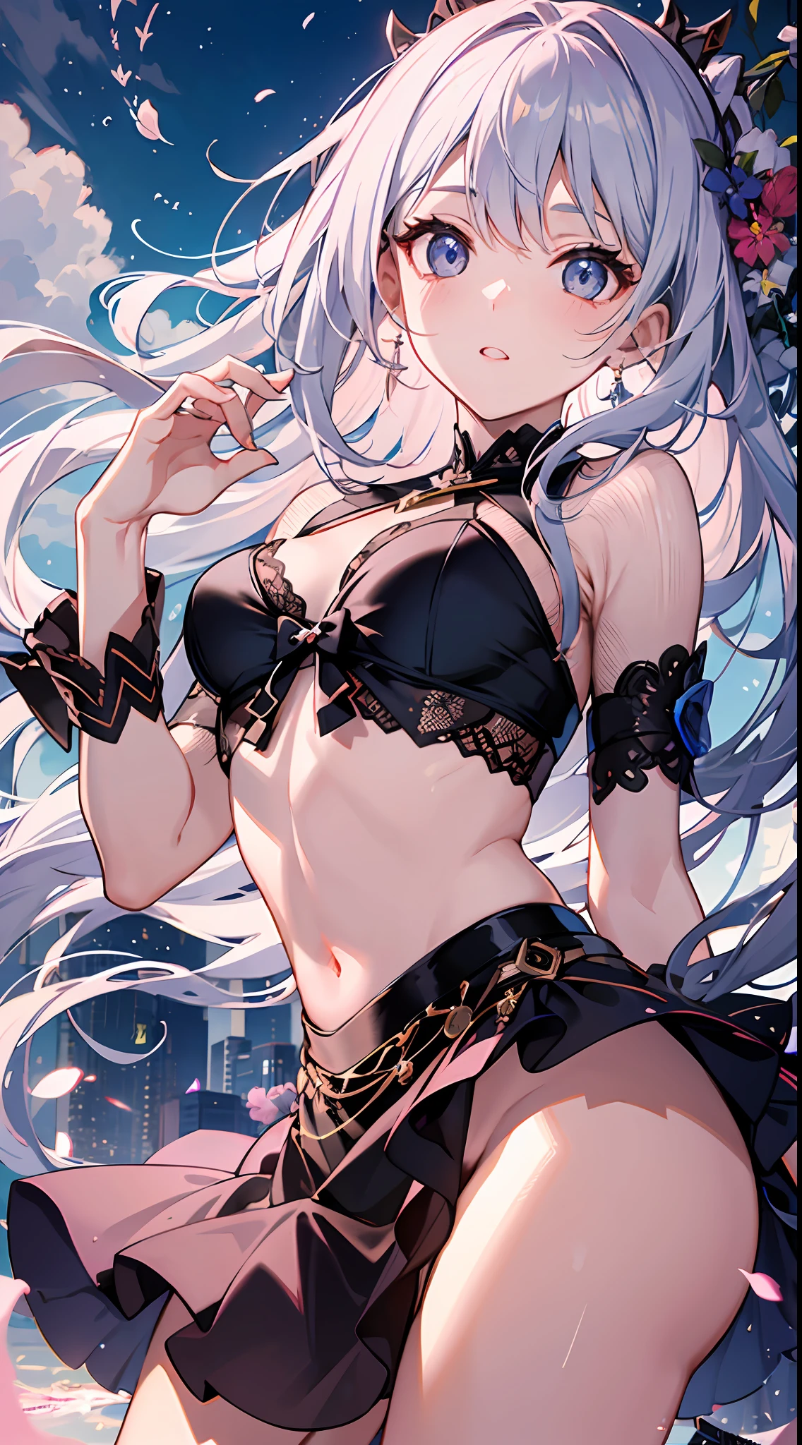 (tmasterpiece,best qualtiy:1.6),Superskirt,short sleeved top,upper legs,beuaty girl,Magic scenes,blue-sky,little breast,looking at viewert,Pink theme,offcial art,RAW photogr,Incredibly Ridiculous res,face illuminated,动态照明,cinmatic lighting,Ultra photo realsisim,A high resolution,photography of,Sharp focus,highest details,extremy detailed,ultra - detailed,finedetail,Extremely detailed eyes and face