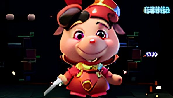 Close-up of cartoon character in red costume, anthropomorphic warrior piglet, porky pig, piggy, cooking a, pink iconic character, toonix character, Pig, Pig pig pig, zun, Wanda, inspired by Park Hua, an animated character, paul lung, Yan, dent wu, Maya, antilous chao, piglet --auto