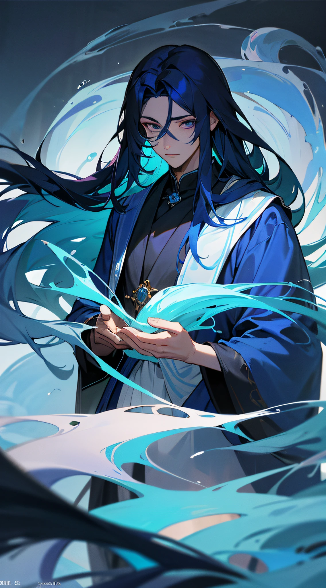 Blue long hair,The gorgeous blue robe seems to have ripples of water,If you look closely,The eyes will be immediately attracted to the dark blue color,Even the whole soul will be sucked into the depths of the sea、In the endless blue。
A man who looked to be in his twenties, But his handsome face had deep eyes,His eyes seemed hollow,But it seems to be all-encompassing,Occasionally flashing purple intent,More touching。There will be glorious moments、Instant life and death texture。