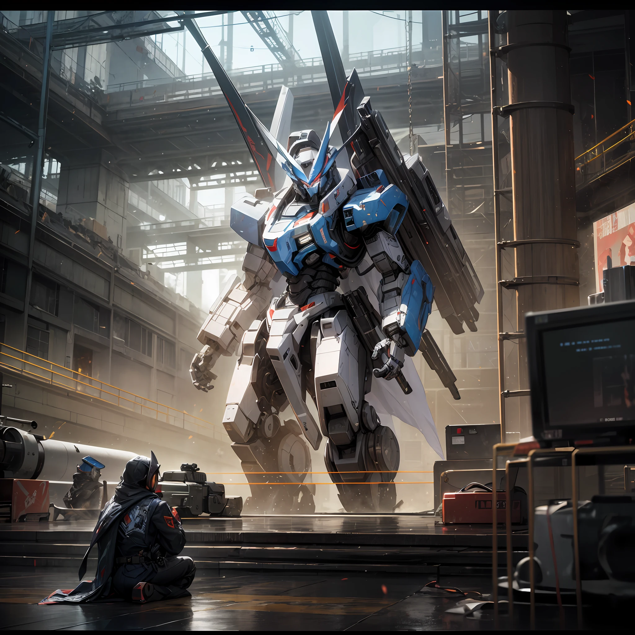 8K,tmasterpiece,Ultimate work,The mech theme occupies a fifth of the screen,immensity,Sense of oppression,Long gun machinery,Buildings,wide wide shot, --auto
