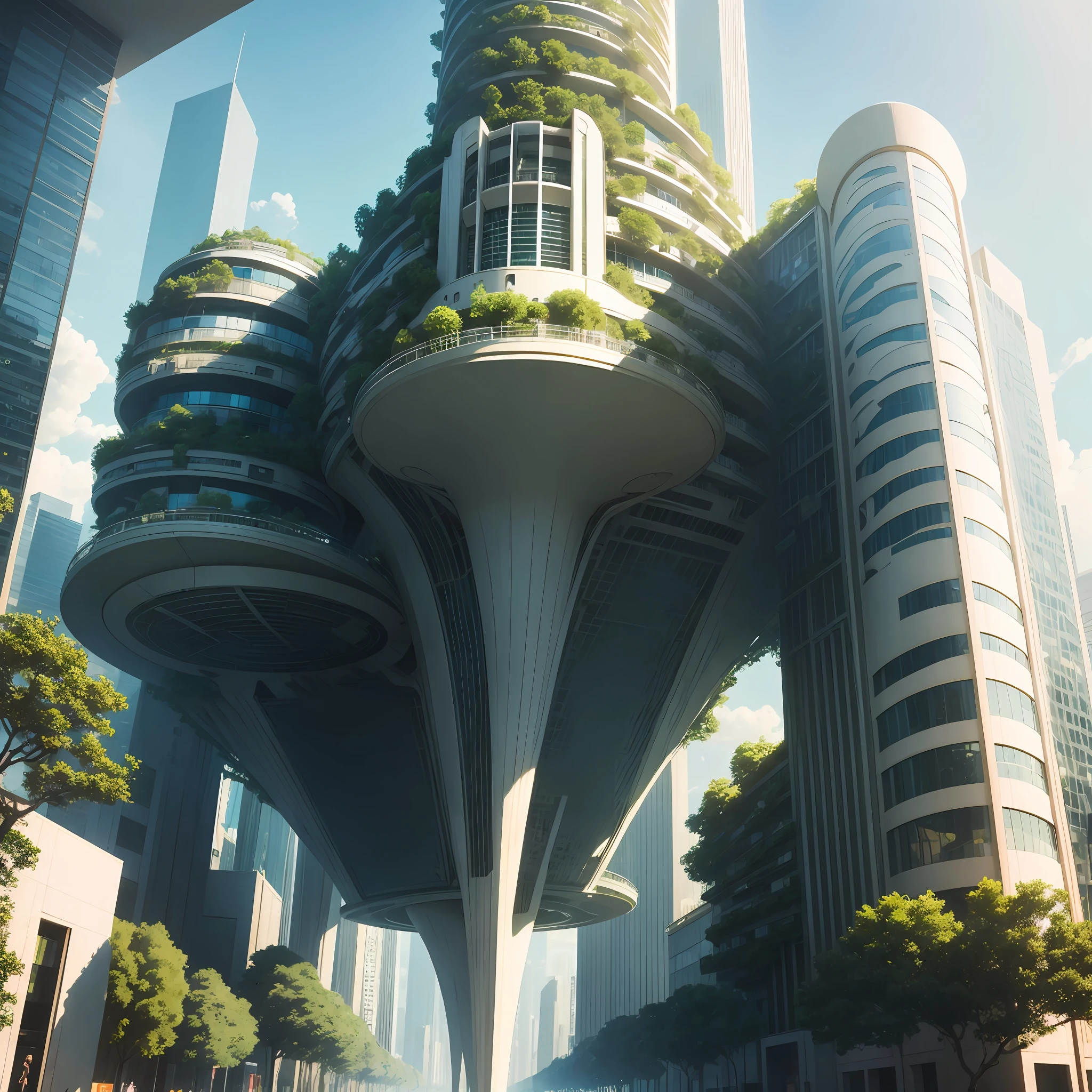 futuritic architecture,high rise,green vegetation,shopping mall,connections,ecological,With a sense of technology,big breasts beautiful ,no-humans