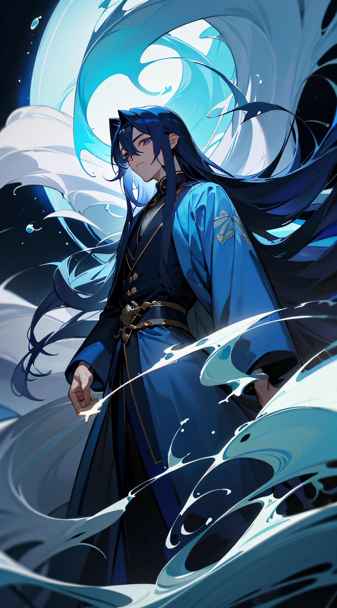 Blue long hair,The gorgeous blue robe seems to have ripples of water,If you look closely,The eyes will be immediately attracted to the dark blue color,Even the whole soul will be sucked into the depths of the sea、In the endless blue。
A man who looked to be in his twenties, But his handsome face had deep eyes,His eyes seemed hollow,But it seems to be all-encompassing,Occasionally flashing purple intent,More touching。There will be glorious moments、Instant life and death texture。