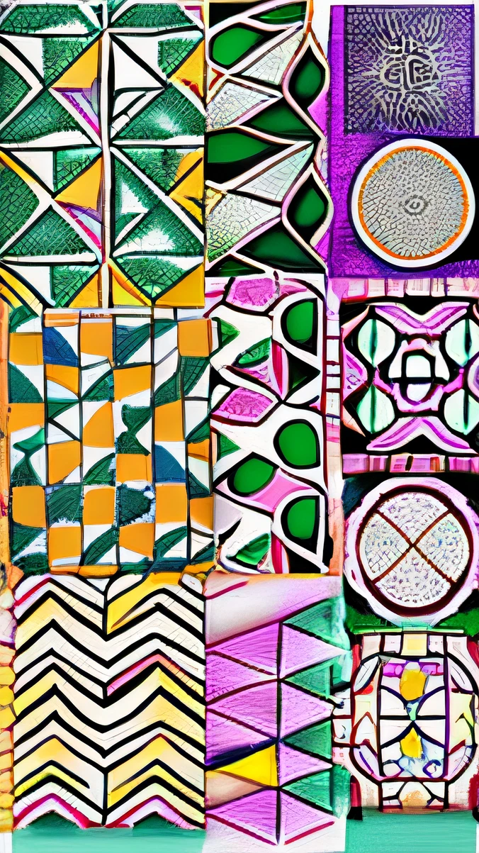 Draw 12 patterns, each with a different fabric pattern, each with a different color, hand-drawn pastel art.