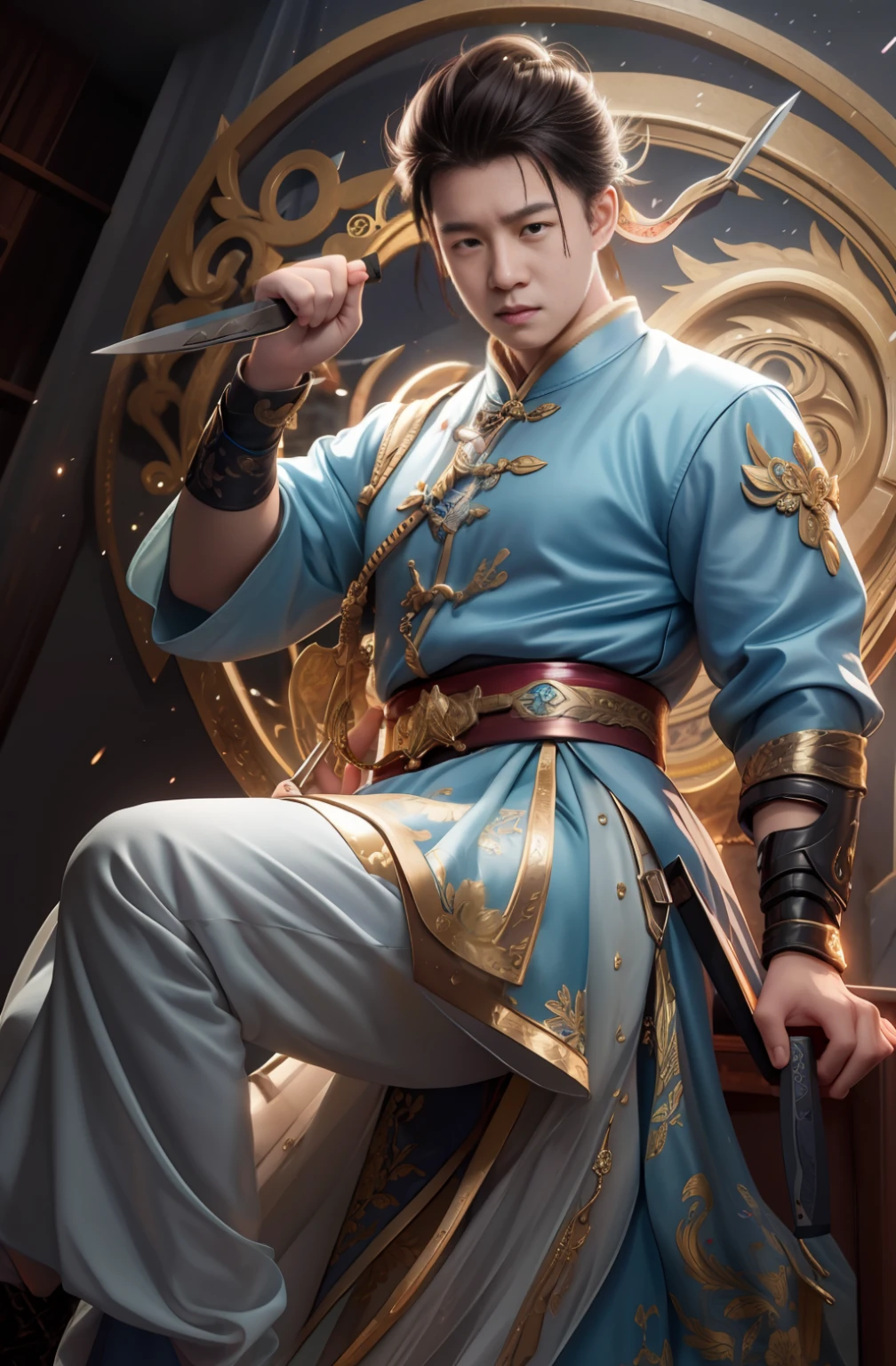 mano,hold fists,With a knife