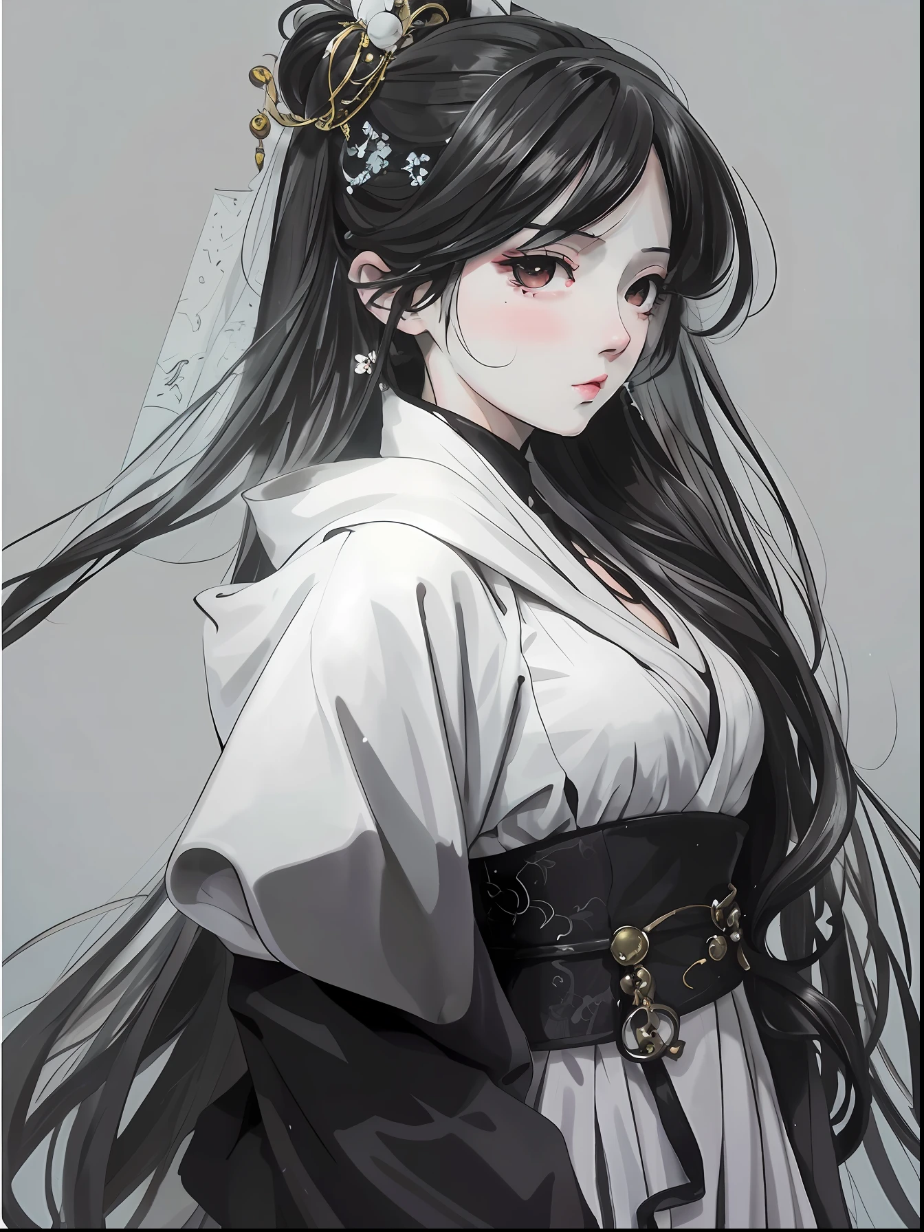 A woman with long black hair and a white dress, Anime girl with long hair, a beautiful anime portrait, Beautiful character painting, Beautiful anime style, Beautiful anime woman, Beautiful anime girl, Guviz-style artwork, female anime character, beautiful and seductive anime woman, Portrait of an anime girl, Stunning anime face portrait, attractive anime girls --auto