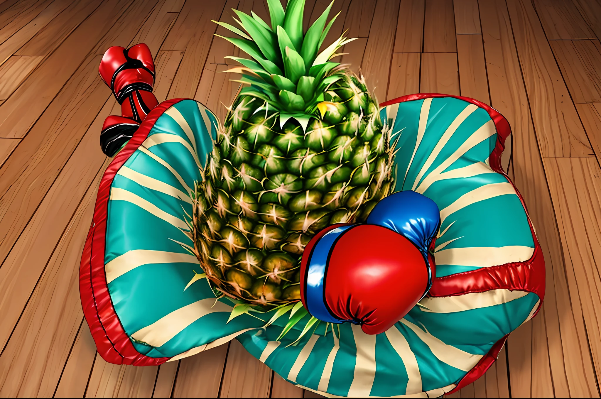 Pineapple with boxing gloves and fighting