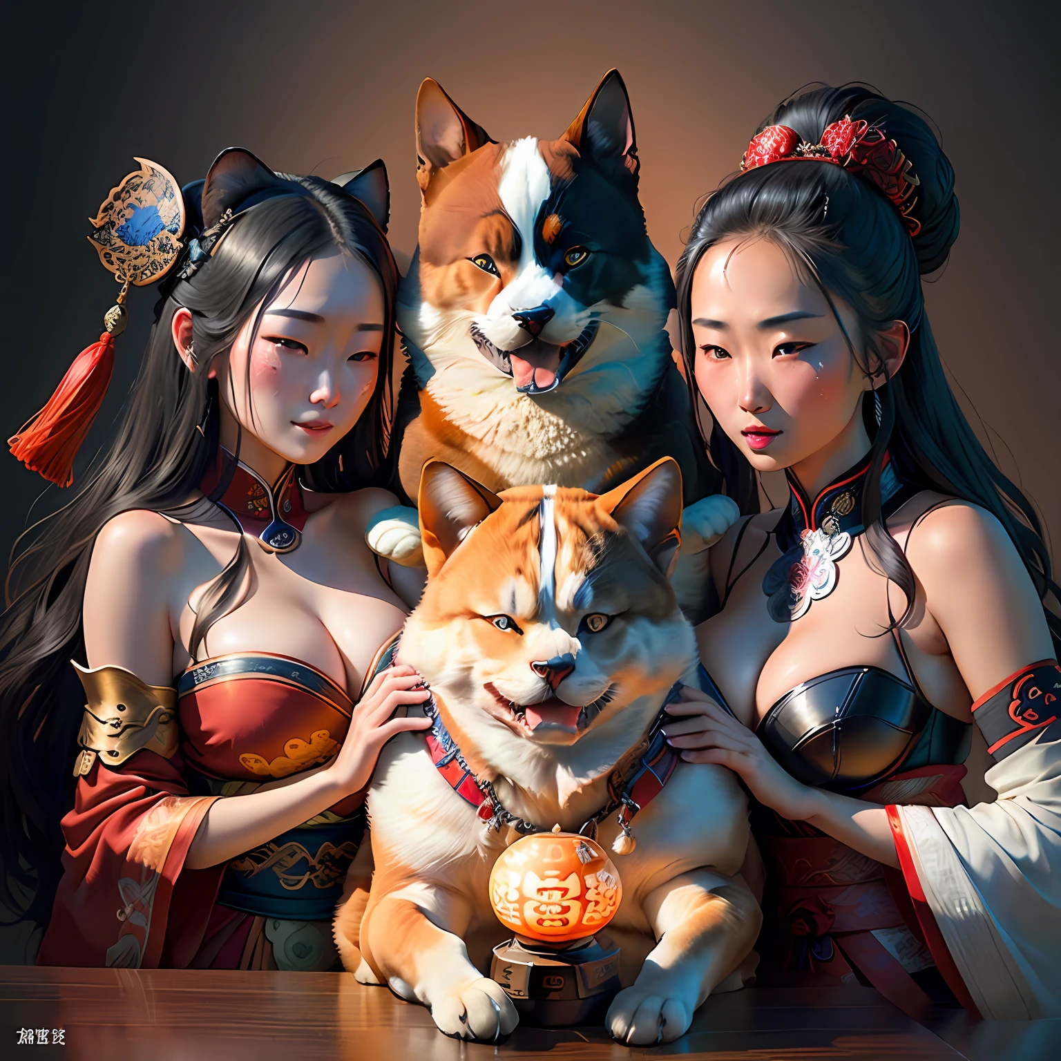 gals、Cat face、japanes、Embracing a Nishikigoi