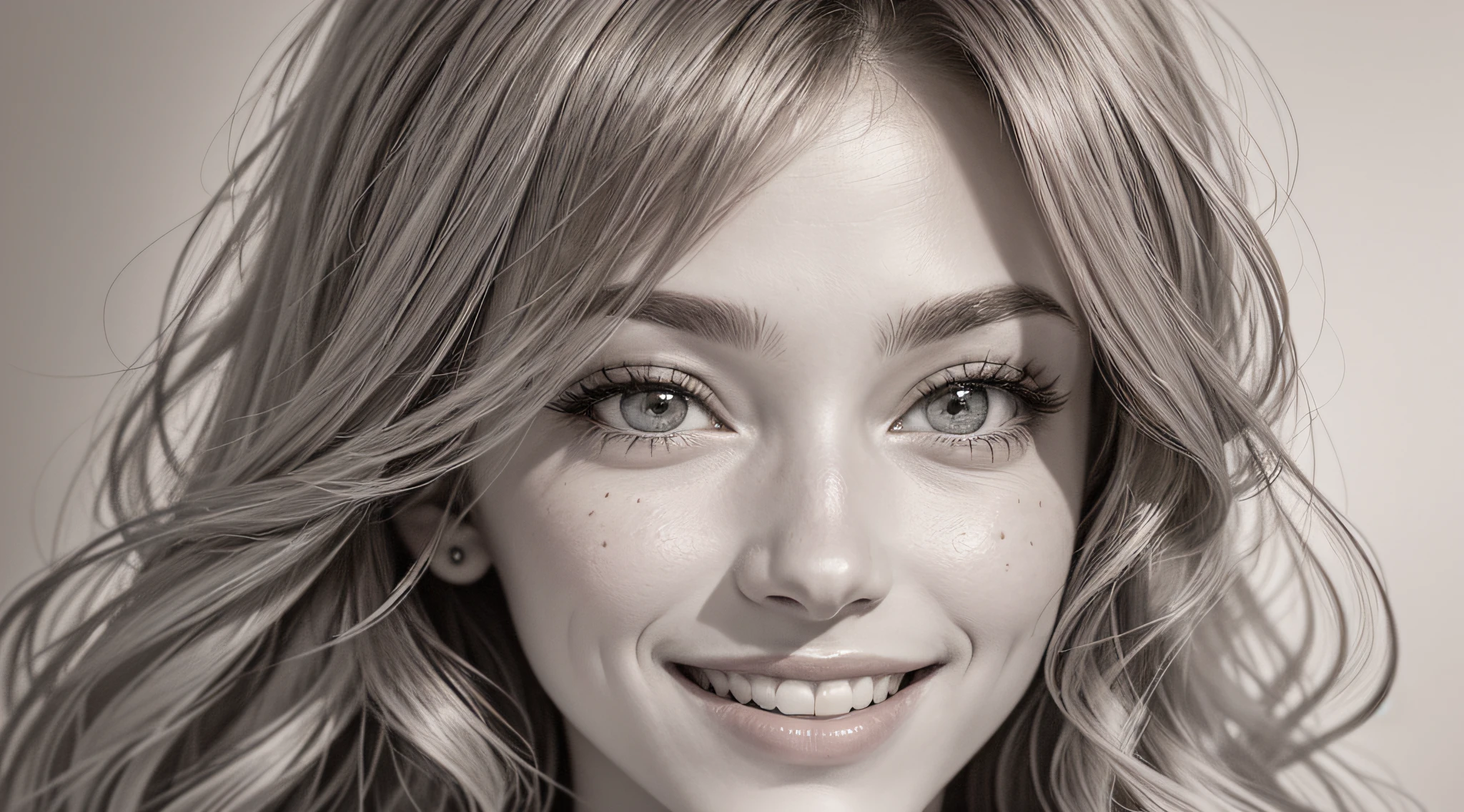a drawing of a woman with a long hair and a big smile, potrait of a female face, a woman's face, face portrait of a woman, woman's face, face female portrait, sketch of a caucasian face, female face, portrait of a woman's face, portrait of woman's face, face portrait, simple drawing, detailed face of a woman