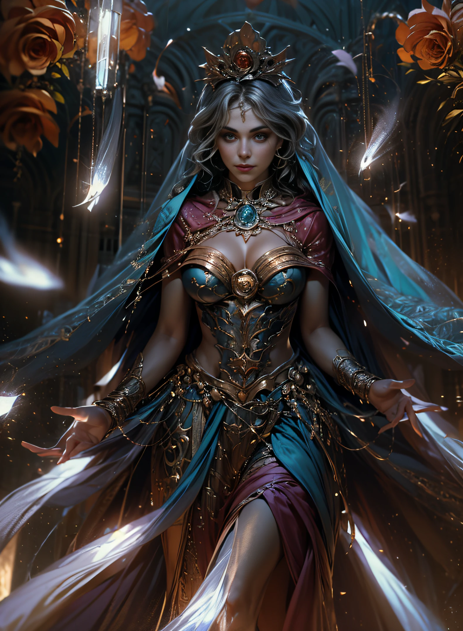 bruxa,((( conjuring spell))), ((magia brilhante):1.2)roupas brilhantes cor de jade, rosas no chao, olhar pra camera, roupas curtas, pose sensual, diabolical expression, sangue pelo corpo, Superior cinematic lighting, 8k, 7 0 mm. dramatic lighting, lighting dramatic, fantasy gorgeous lighting,fantasy gorgeous lighting,fotografia de alta velocidade