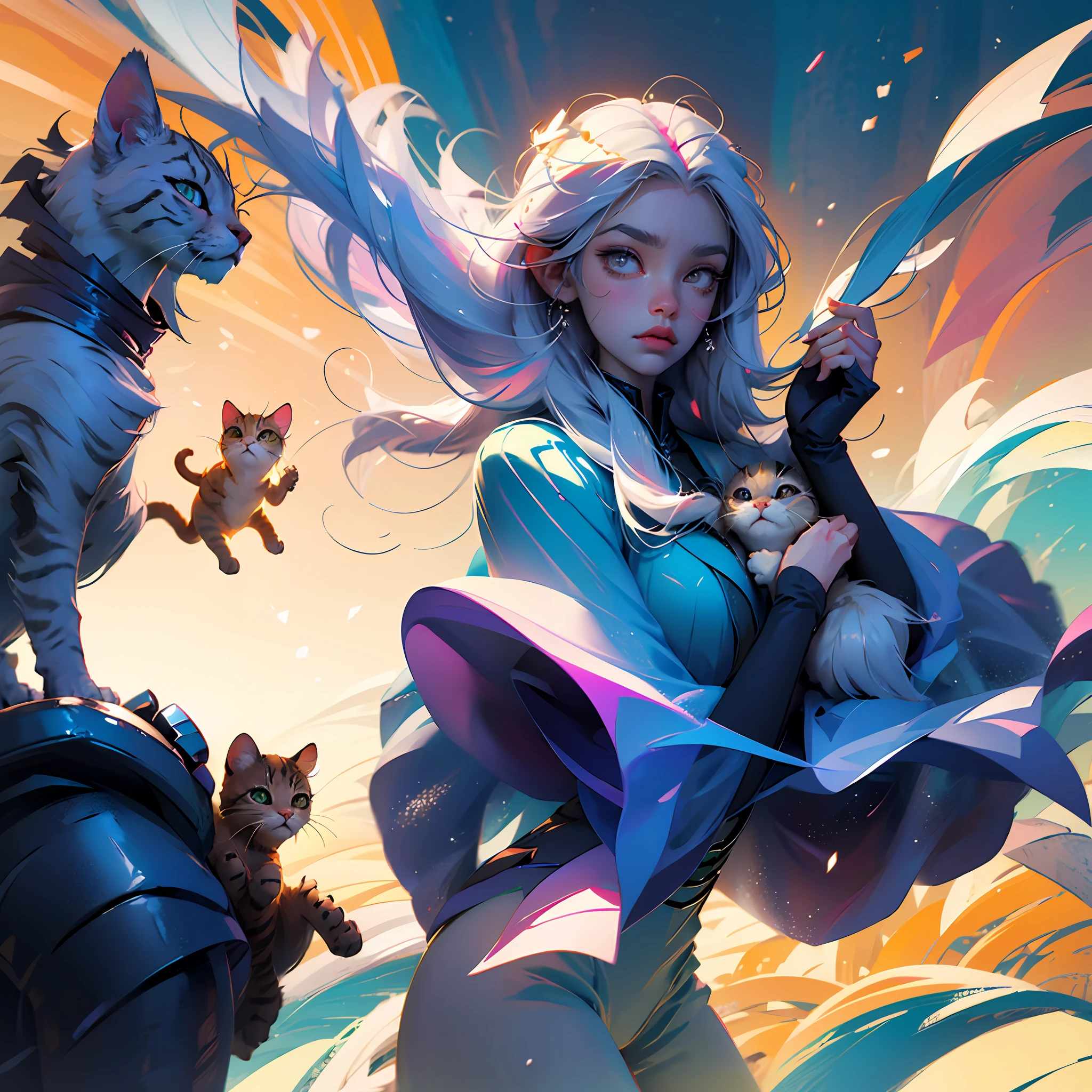 White-haired anime girl holding kitten in her arms, Best anime 4k from arknights, Anime art wallpaper 8 K, Guweiz in Pixiv ArtStation, Anime art wallpaper 4k, Anime art wallpaper 4 K, Guviz-style artwork, Guweiz on ArtStation Pixiv ，From Girl Front --auto