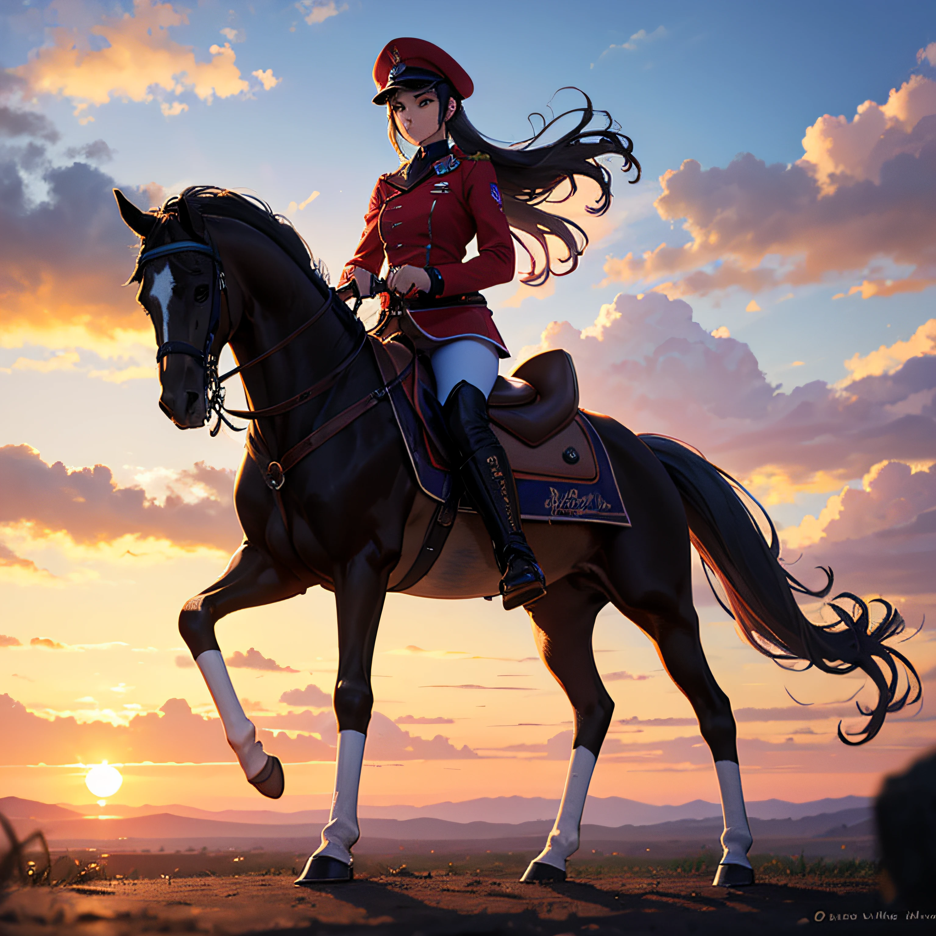 Horse riding Horse lady Big tail Riding boots Sunset Barracks Shyness --auto