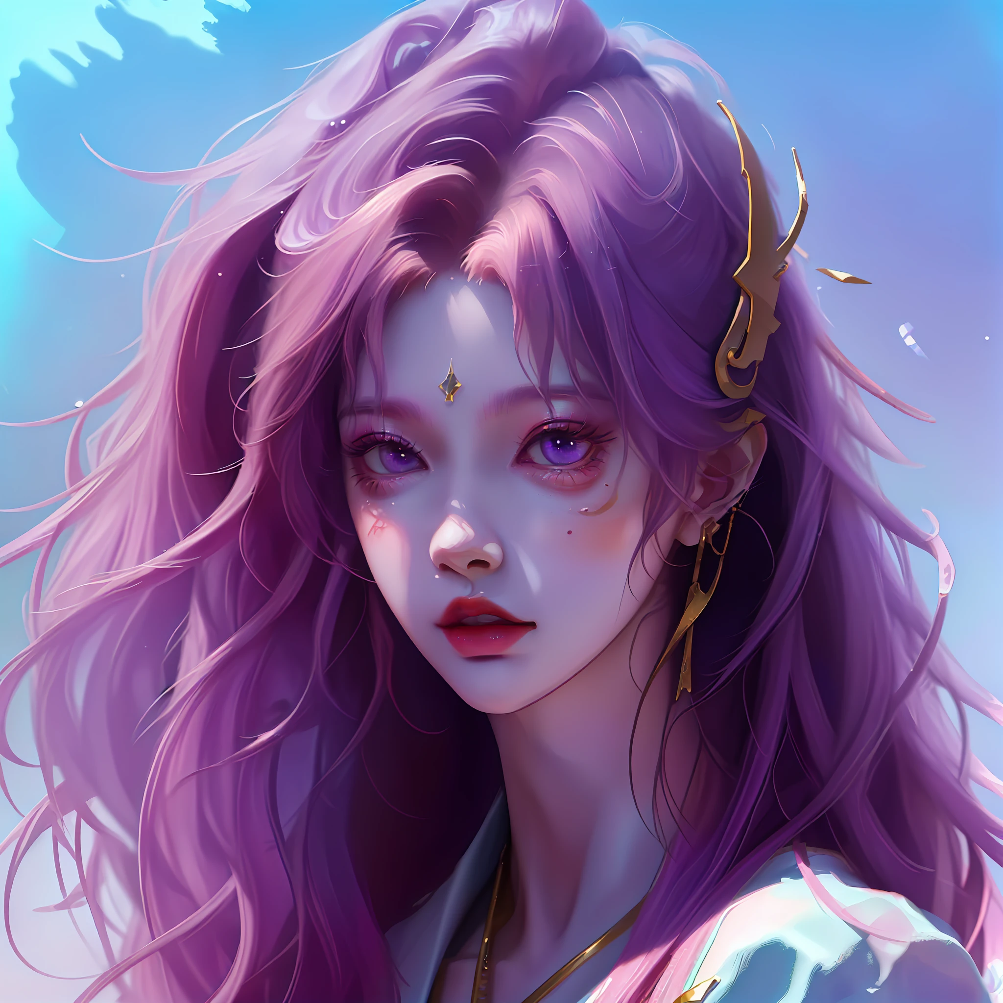 Close up of a woman with long hair and purple shirt, a digital painting inspired by Li Mei-shu, Trend of CGsociety, Digital art, Realistic anime 3 D style, Smooth anime CG art, anime styled 3d, 3 d anime realistic, anime highly detailed, anime realism style, realistic anime artstyle, Detailed digital anime art