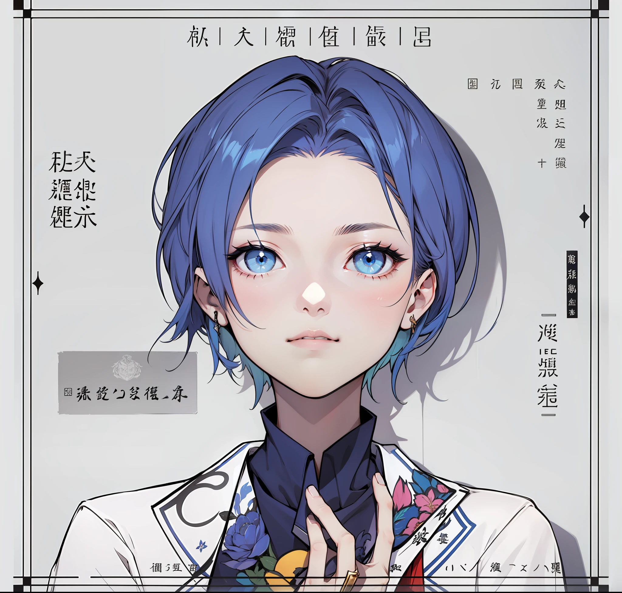 hoang lap、tmasterpiece、Best quality、realisticlying、Look at the audience、blue  hair、eBlue eyes、动态照明、A high resolution、sharp fokus、depth of fields