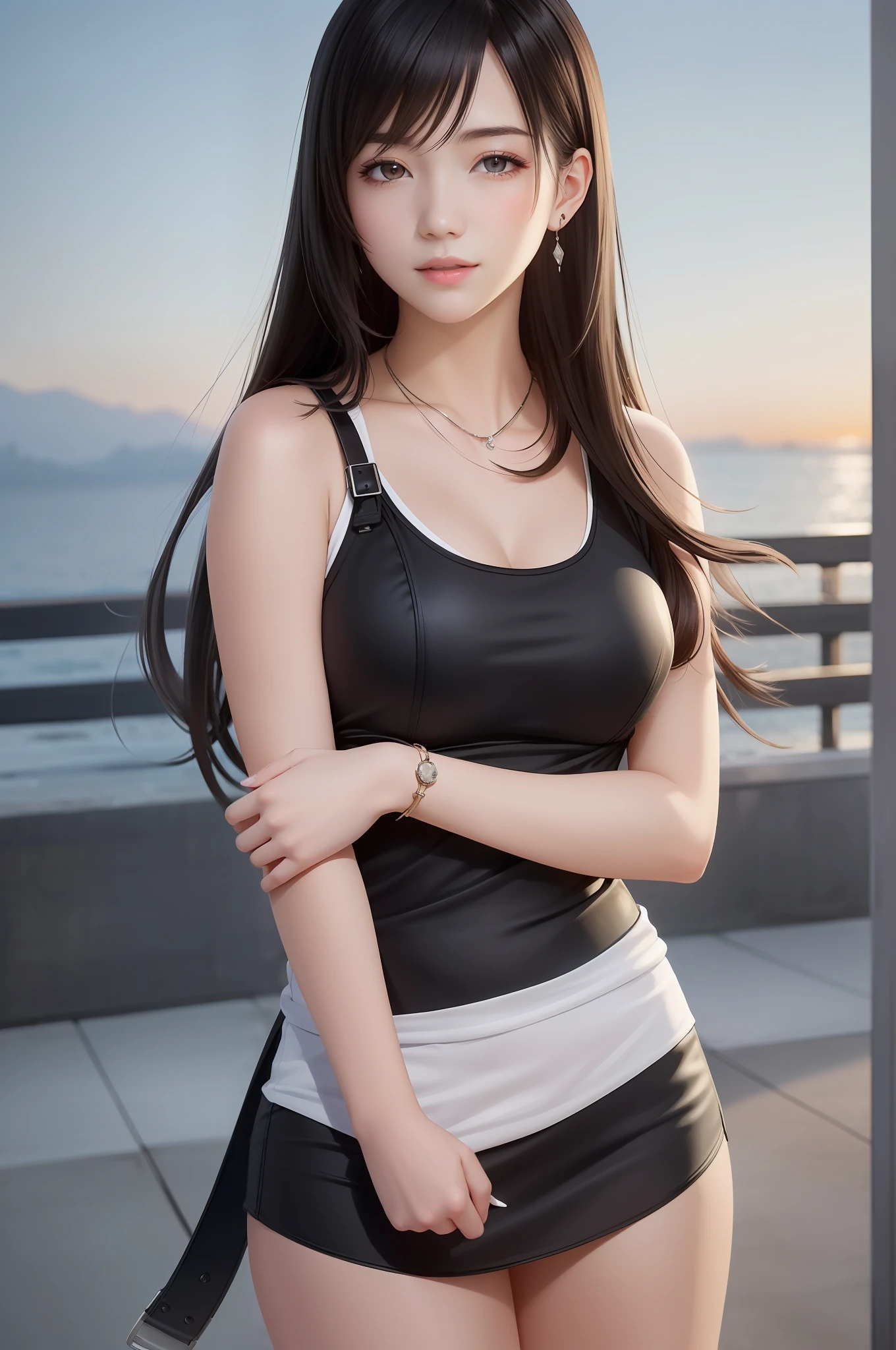 (Top Quality, Masterpiece: 1.1), (Real: 1.4), BREAK
(((FF7))) (((Tifa))),(solo,1Girl:1.2),Ultra-detailed face, Detailed eyes,((Light Brown Hair, Large breasts: 1.2)), BREAK
(((FF7))) (((Tifa))),(summer vacation:1.2),japan,okinawa,ice drink:1.2,Elegant,colorful Floral Dress:1.2, BREAK (No Bra) (Small and beautiful hard nipple),(shiny oiled skin: 1.4), about 18 years old,smile