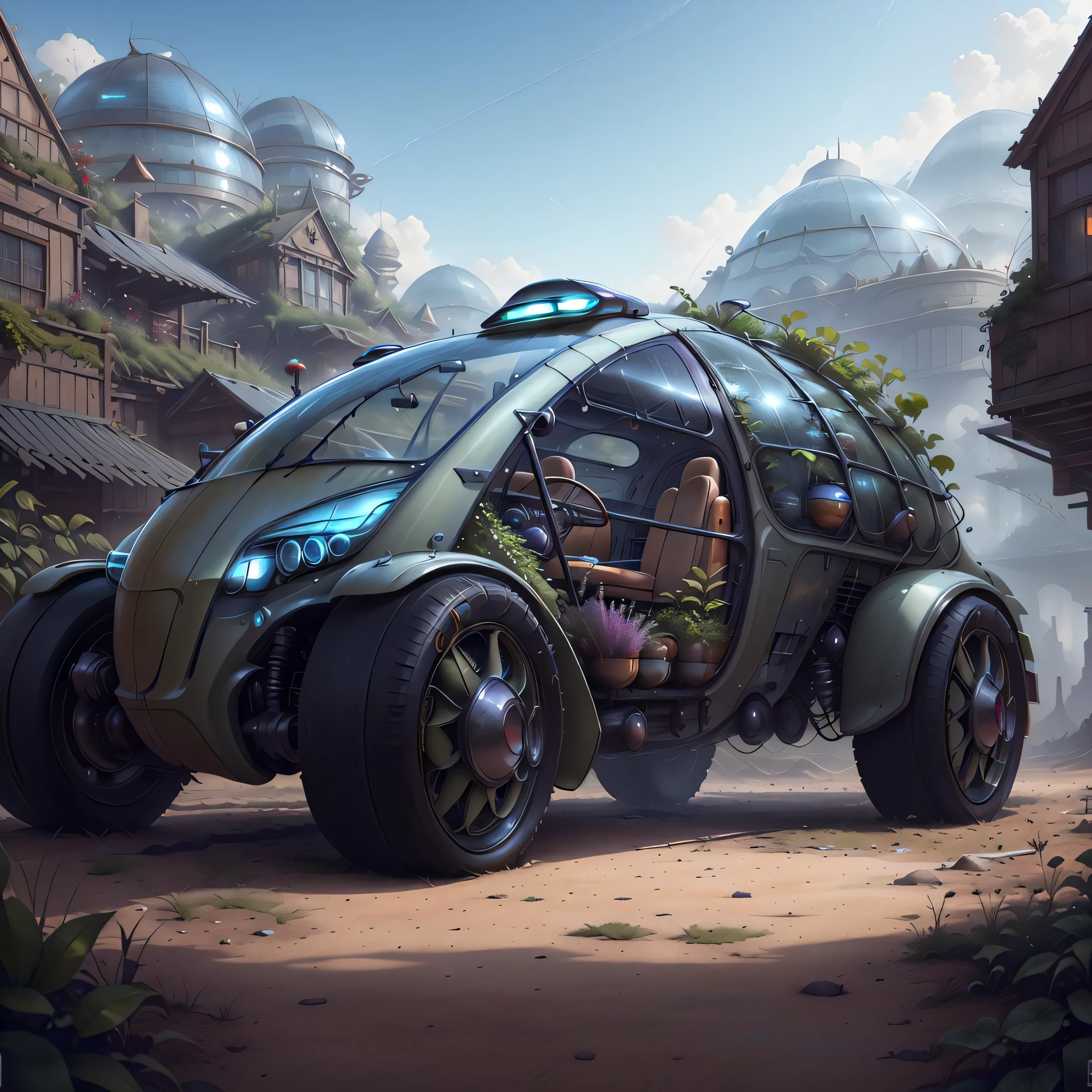 concept art  of SolarpunkAI
green-powered  
car
