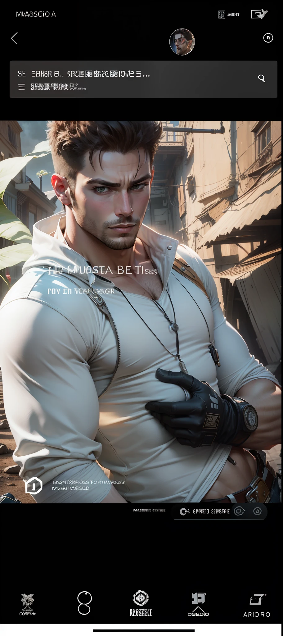 (masterpiece, best quality:1.2), cowboy shot, solo, male focus, 1boy, chris redfield, muscular male, looking at viewer, crossed arms, green taut shirt, white pants, (fingerless gloves:1.1), belt