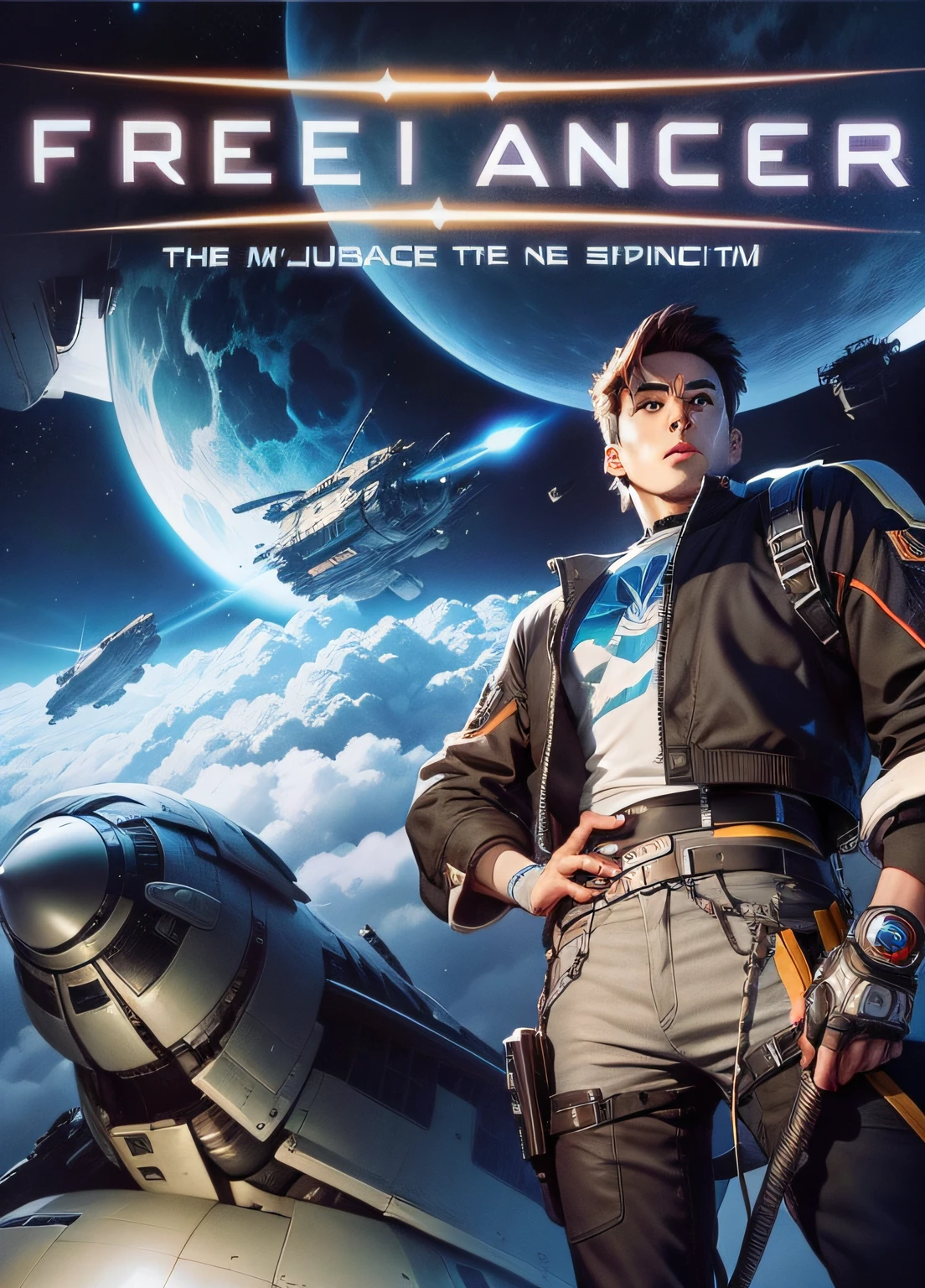 "anime, Spaceship in the background, Freelancer at the top of the screen." --auto
