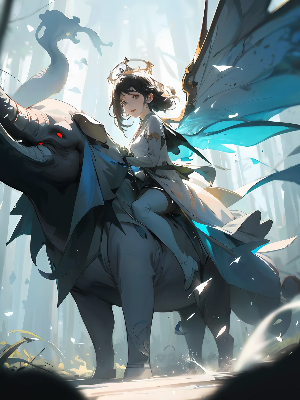 Anime girl in white dress leading a ghost elephant in the forest, Guweiz in Pixiv ArtStation, Guweiz on ArtStation Pixiv, trending on artstation pixiv, Kawasi, Digital art on Pixiv, Anime goddess, ((a beautiful fantasy empress)), Guviz, smiling as a queen of fairies, zerochan art, granblue fantasy,hdr(HighDynamicRange),Ray traching,NVIDIA RTX,Hyper-Resolution,Unreal 5,Subsurface dispersion,PBR textures,Post-processing,Anisotropy Filtering,depth of fields,Maximum clarity and sharpness,Many-Layer Textures, Albedo e mapas Speculares、Surface coloring、Accurately simulate light-material interactions、perfectly proportions、rendering by octane、twotonelighting、largeaperture、Low ISO、White balance、trichotomy、8K raw data、crysisnanosuit