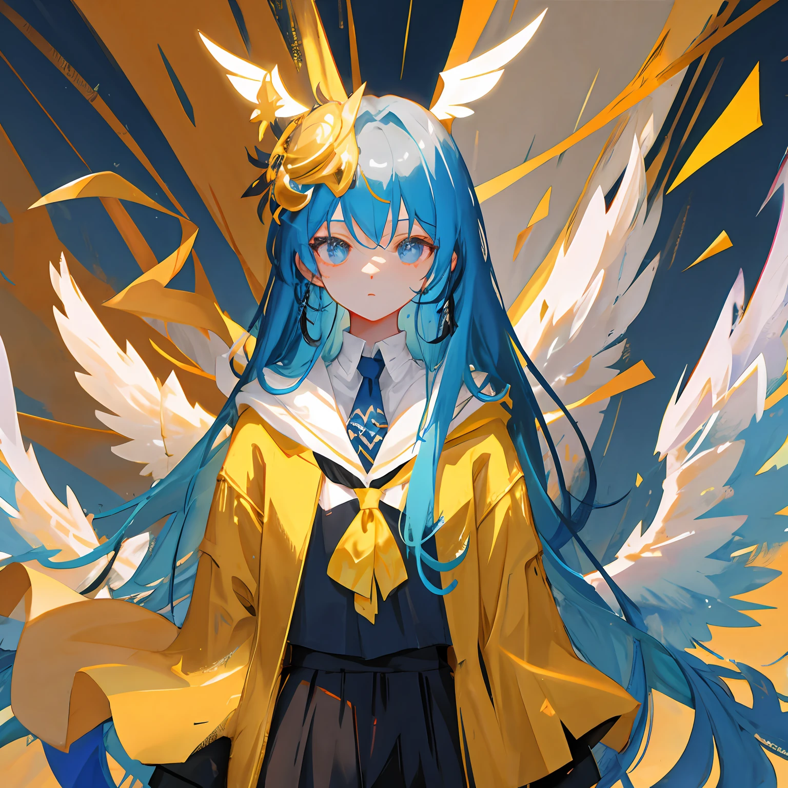 Beast Girl，introverted，amarelo，trowels，wings，火焰，Poor milk，Long hair with a shawl，Big tall