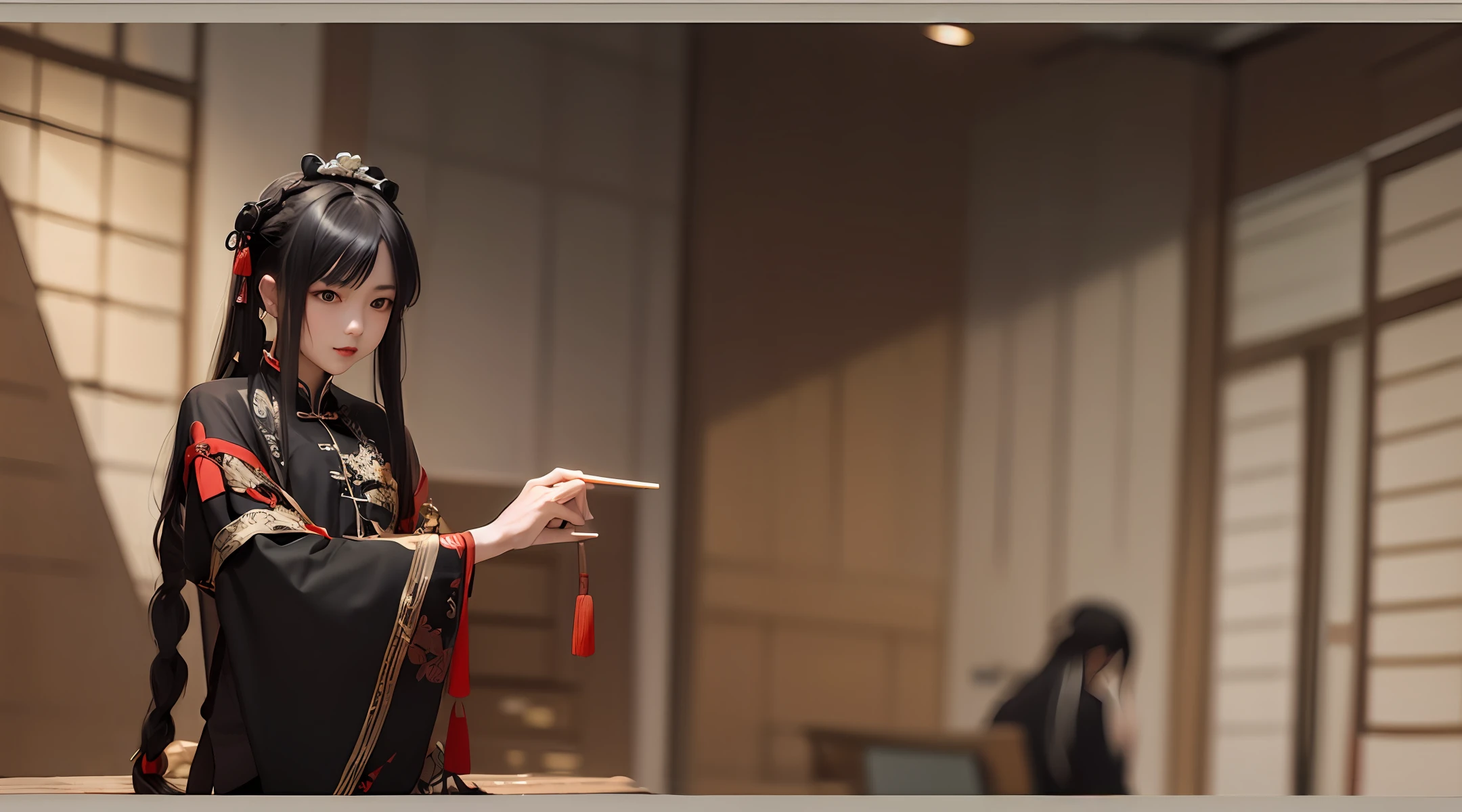 Black-haired Chinese style long-braid boy