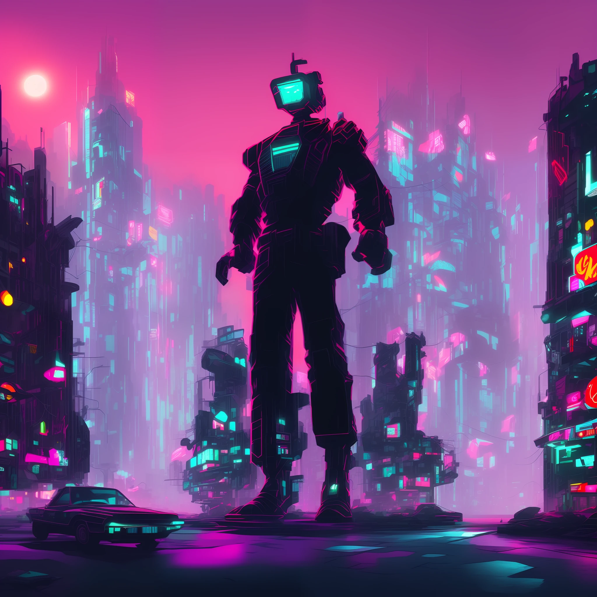 HD high quality clear cyberpunk style city ruins