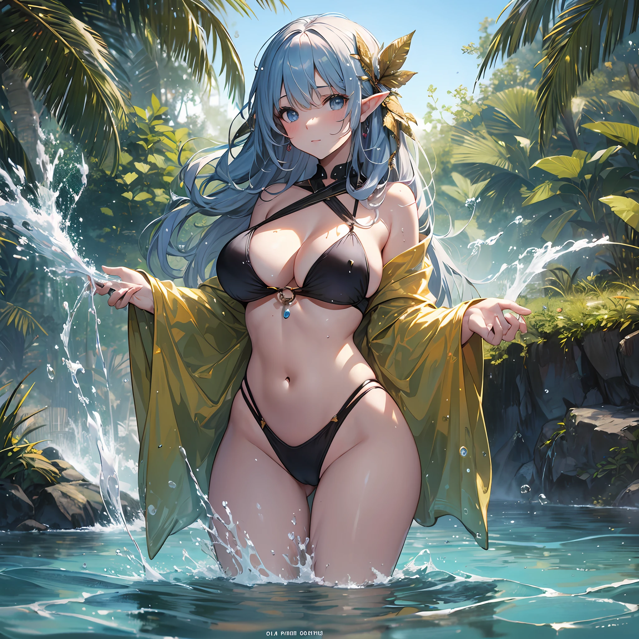 ​masterpiece, 4K, Top Quality Elves　bathing in water　　a large amount of water droplets　perspiring　　Longhaire　a beauty girl　huge tit　The bikini　　　Beautiful beach　Embarrassing face
Waiting to start