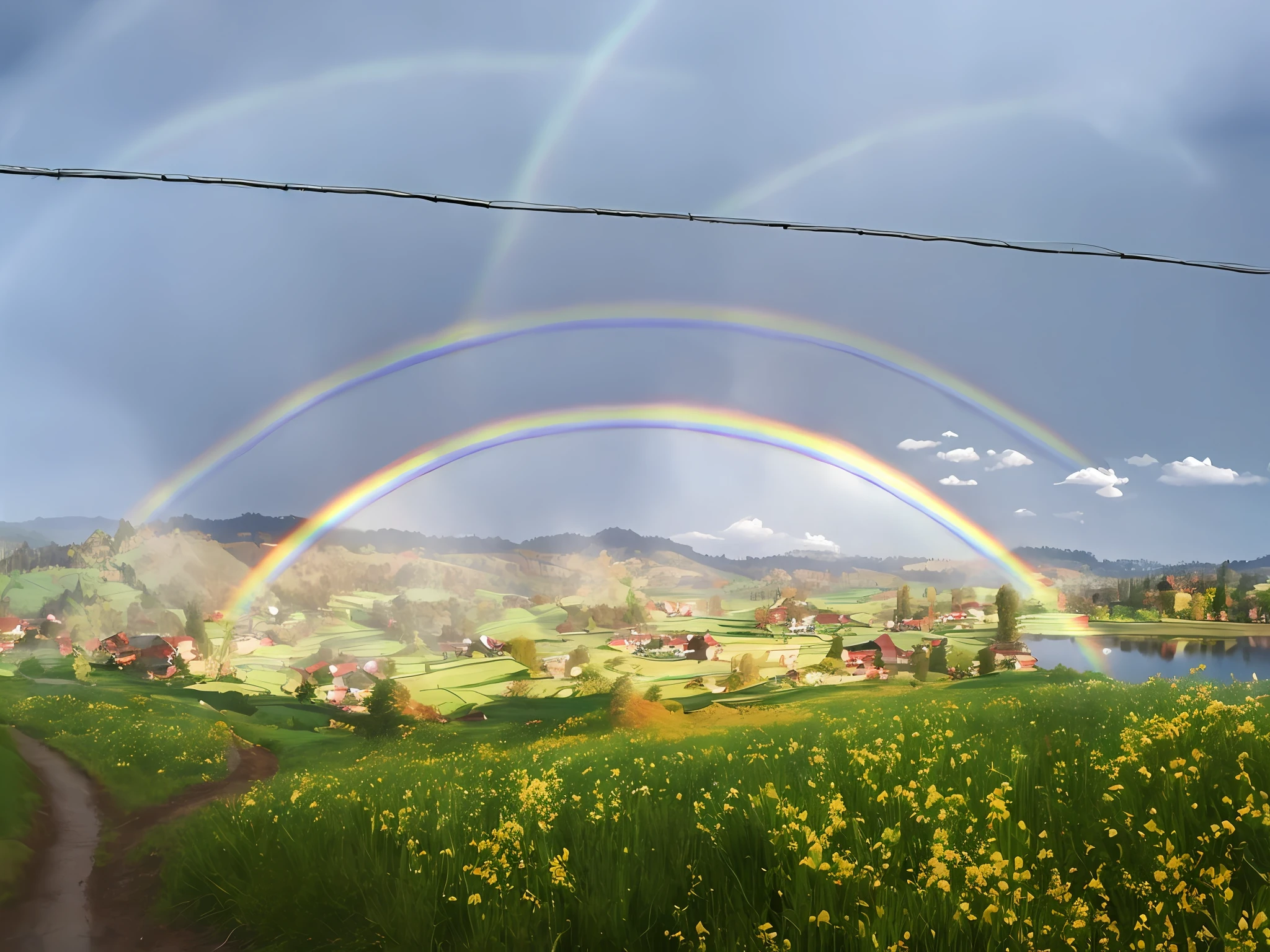 idyllic,path,Double rainbow,Two rainbows