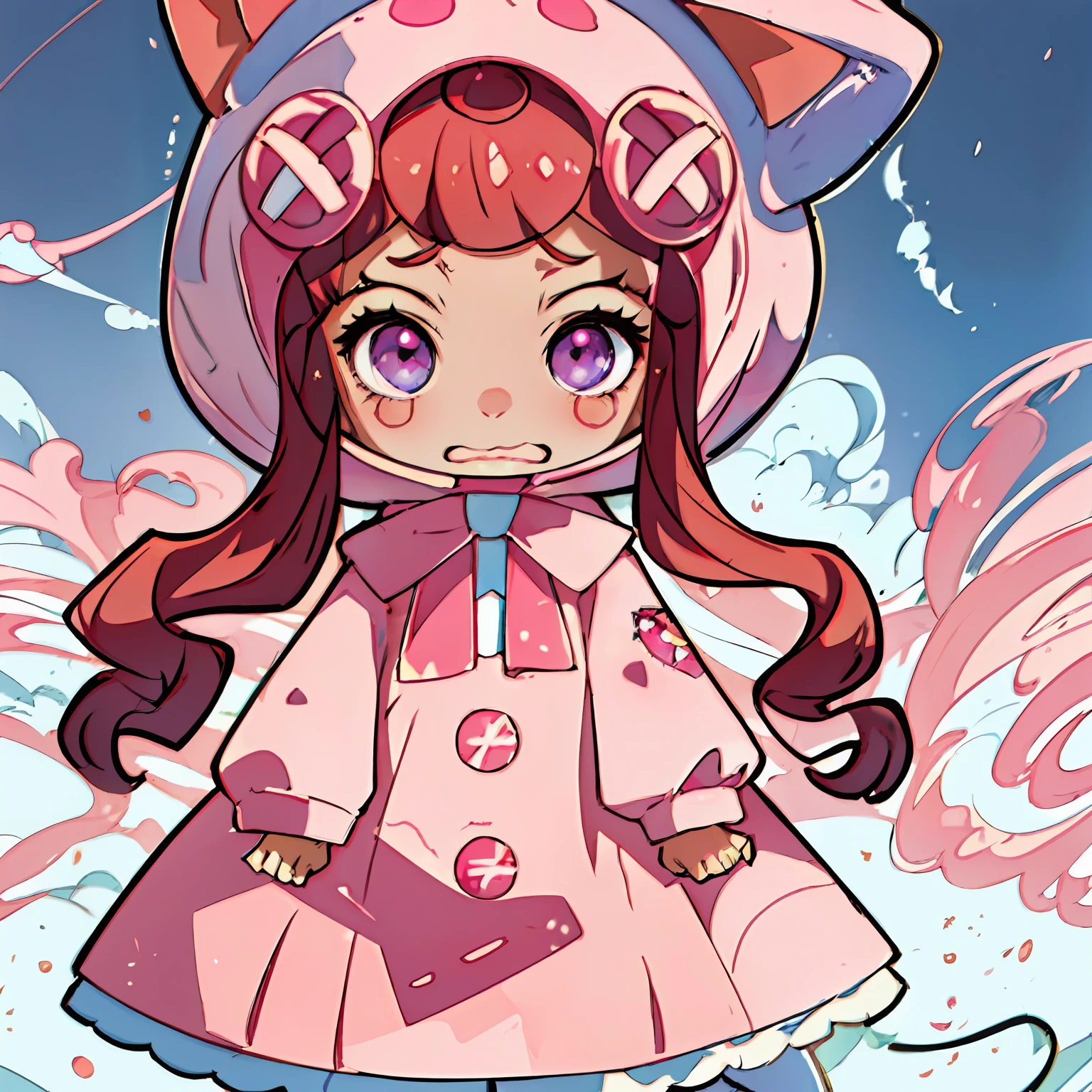 Drawing of cat girl in dress and boots, humanoid pink female squid girl, clean anime outlines, anime cat girl in a maid costume, cute anime catgirl, anime catgirl, anime girl with cat ears, umaru-chan, extremely fine ink lineart, shalltear from overlord, style of magical girl, clean lineart