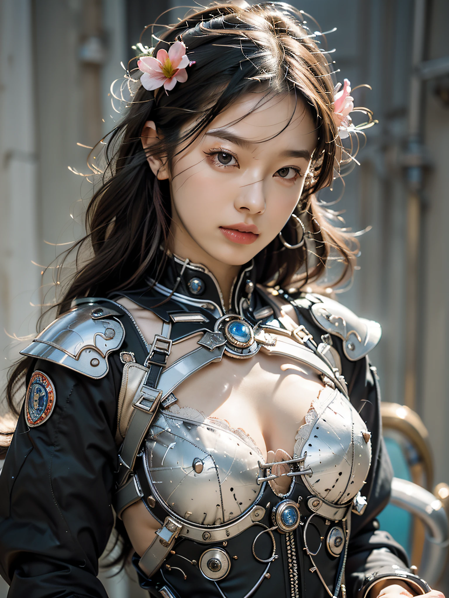 Best quality at best,tmasterpiece,超高分辨率,(真实感:1.4),The sword,Detailed details,1girll,Combat posture,cleavage,a beauty girl,Hand-held weapons,mechs,A mechanical,ellegance,Clear focus,gentlesoftlighting,vivd colour,tmasterpiece,