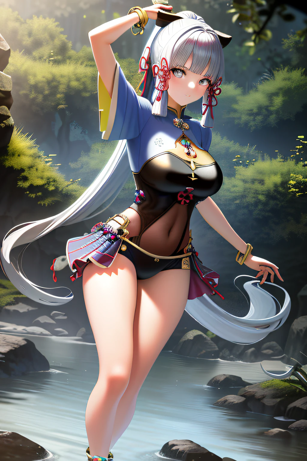 morning,(Early morning),(day:1.8),in summer,onsen,(nature:1.9),1girl,full body,black hair,very long hair,grin,sexy,unaligned breasts, dynamic angle,dynamic pose,outdoors,chinese style architecture,High color saturation,Color saturation,(jewelry:1.9),putting on jewelry, Warm light,Warm light,
ray tracing,cinematic lighting,(raw photo:1.2), (photorealistic:1.4), absurdres, incredibly absurdres, huge filesize , ultra-detailed, highres, extremely detailed,best quality ,masterpiece, illustration, an extremely delicate and beautiful, extremely detailed ,CG ,unity ,8k wallpaper, Amazing, finely detail, masterpiece,best quality, pureerosface_v1,ulzzang-6500-v1.1,