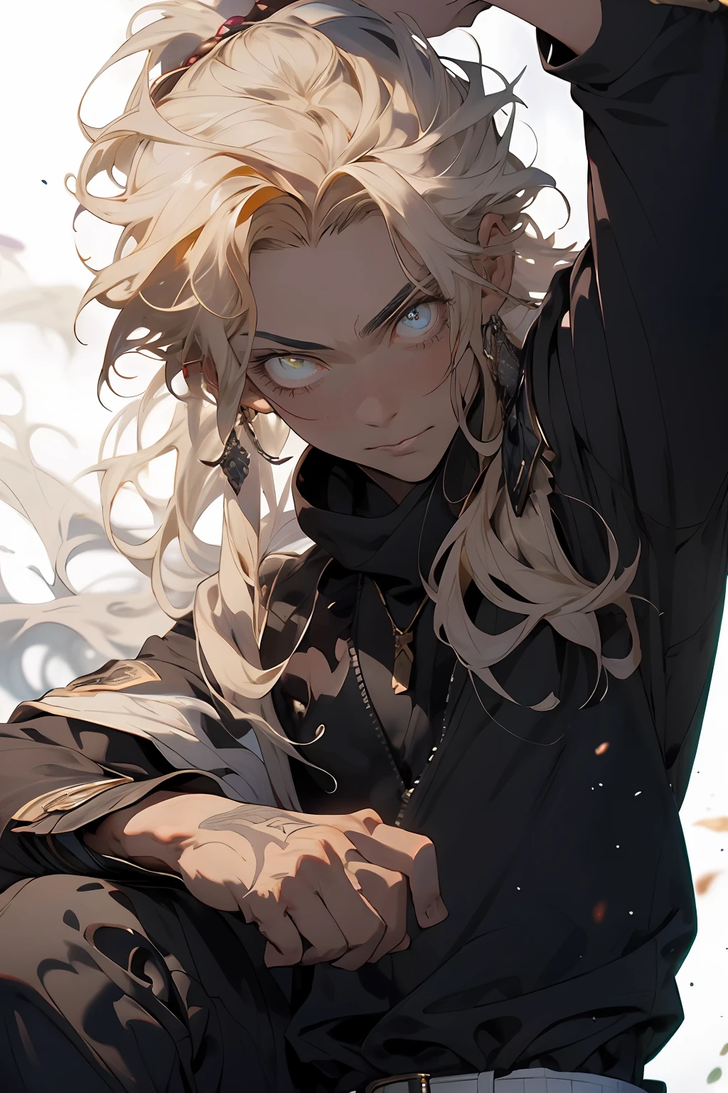 Prince of the Grapes,The face is super detailed,The upper part of the body,Handsome,Classic long hair,White slim fit,blond hairbl,Black pupils