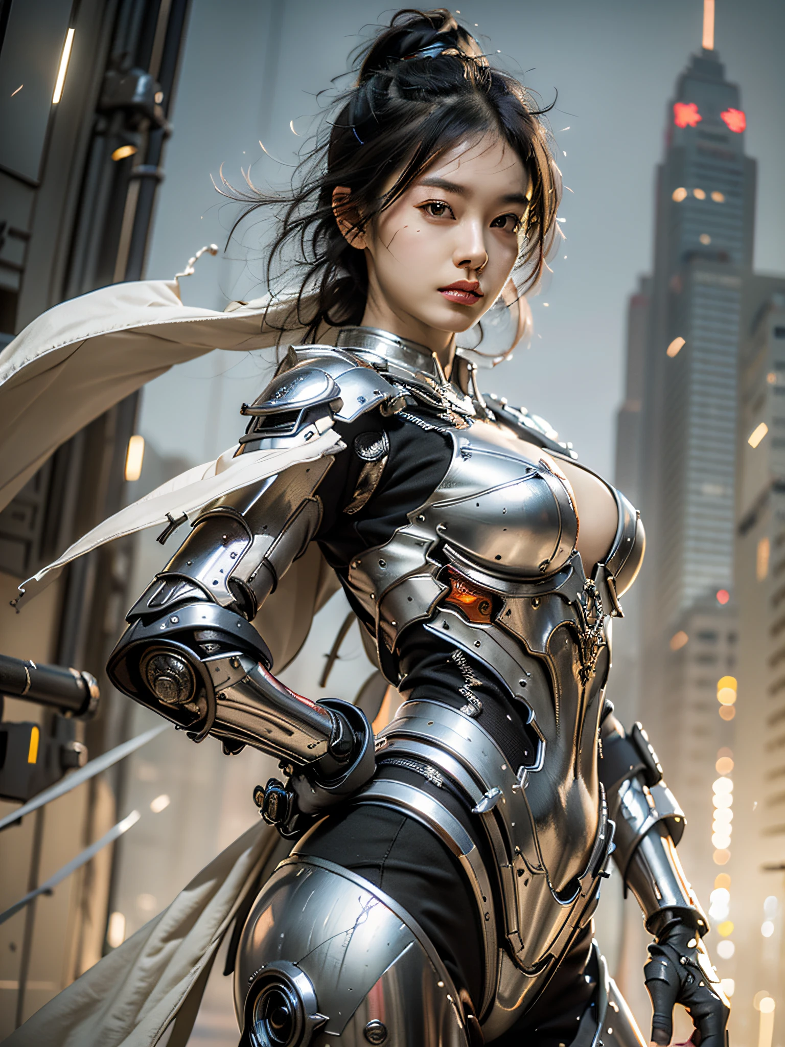 Best quality at best,tmasterpiece,超高分辨率,(真实感:1.4),The sword,Detailed details,1girll,Combat posture,cleavage,a beauty girl,Hand-held weapons,mechs,A mechanical,ellegance,Clear focus,gentlesoftlighting,vivd colour,tmasterpiece,