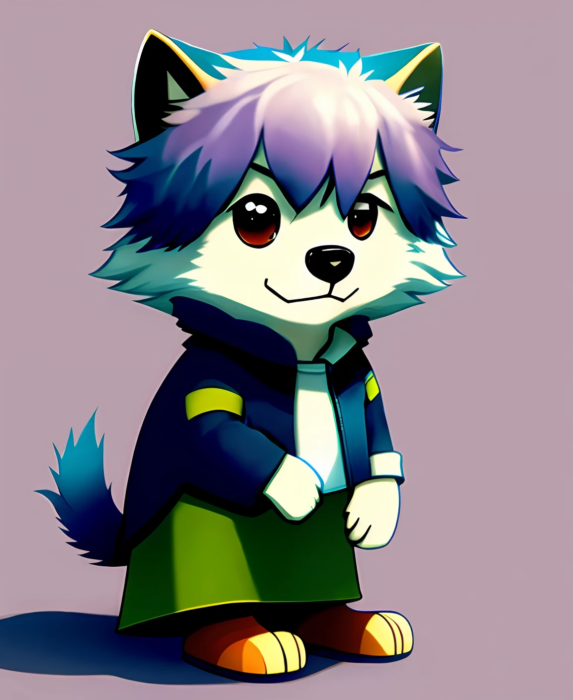 Furry Shota Junior Little Wolf Black White Blue Two-Dimensional Dew Clavicle Dew Wan Astringent