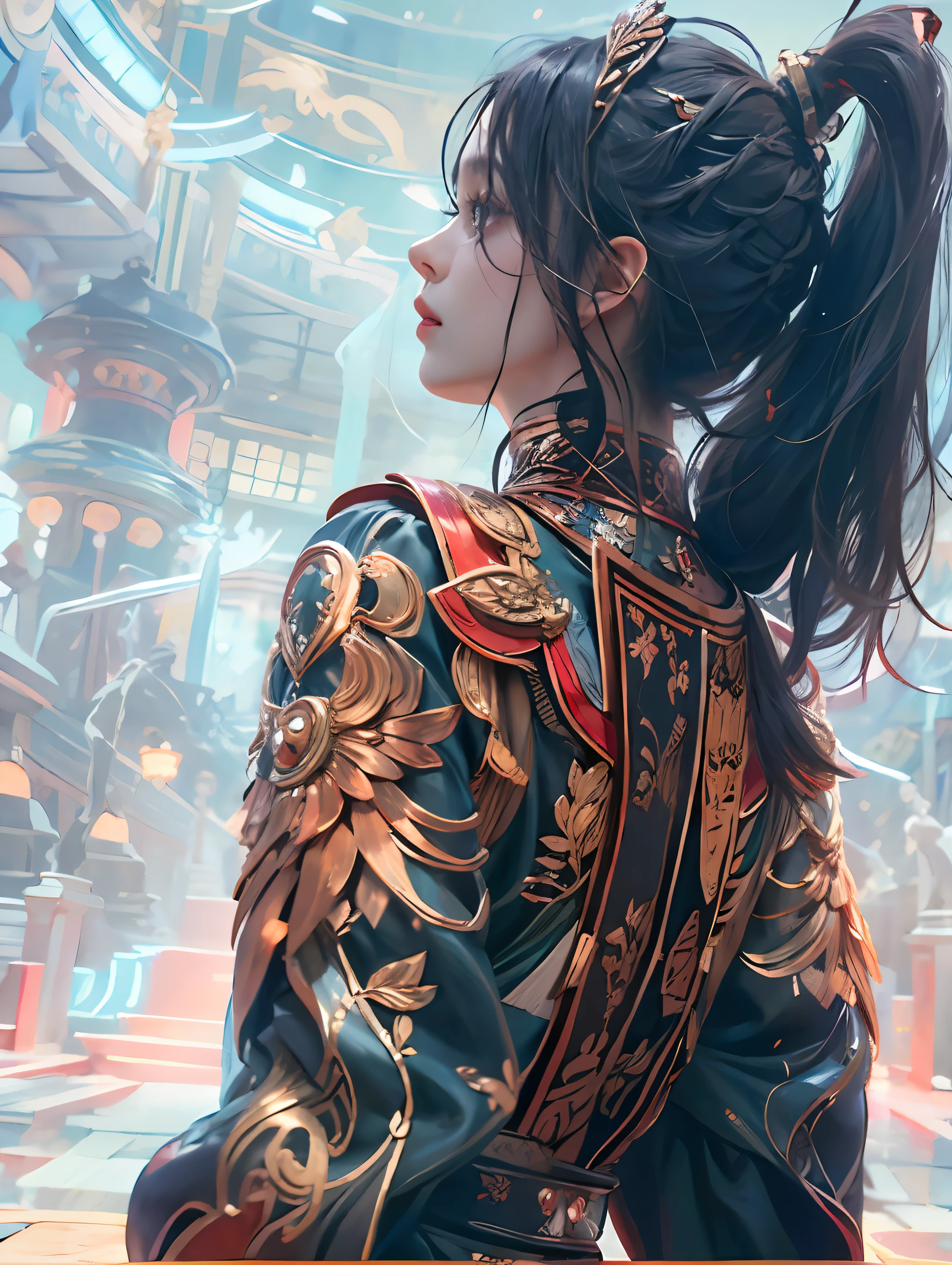 8k，，ultra - detailed，，High ponytail，，Side face，，goddes，，